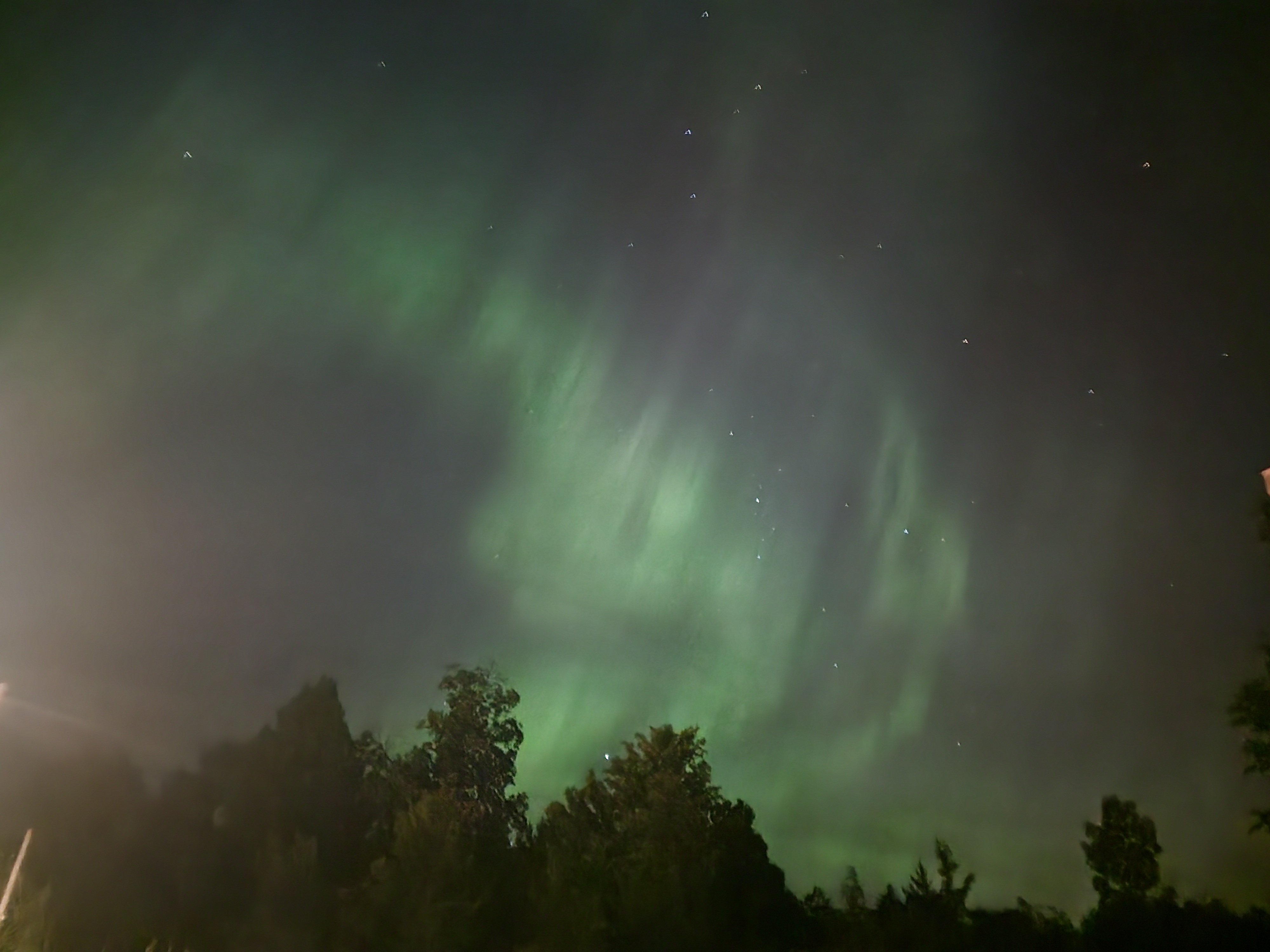 [From !justpost@lemmy.world] You can see the Northern Lights very clearly in my backyard. I've only seen them one other time in my whole life so I wanted to share. A few more in the comments.