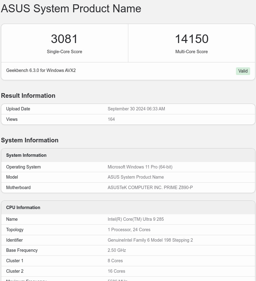 24-Core Intel Core Ultra 9 285 Falls Short of 8-Core Ryzen 7 9700X in Geekbench Leak