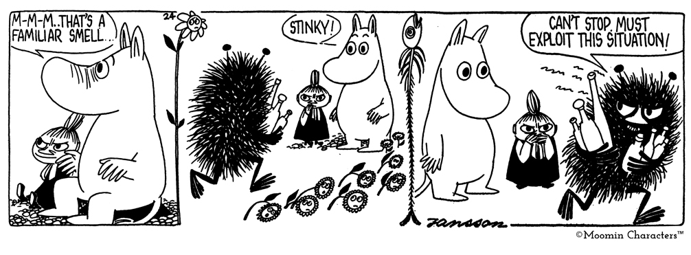 Moomin characters noticing Stinky by his smell