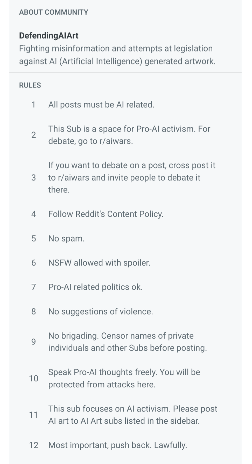 "subreddit rules. Speak pro-ai thoughts freely."