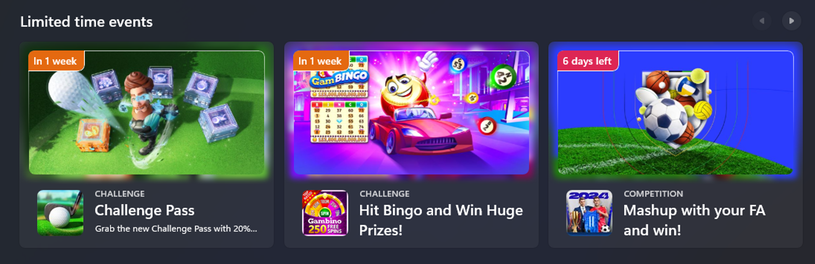 Events from apps and games in the Microsoft Store.