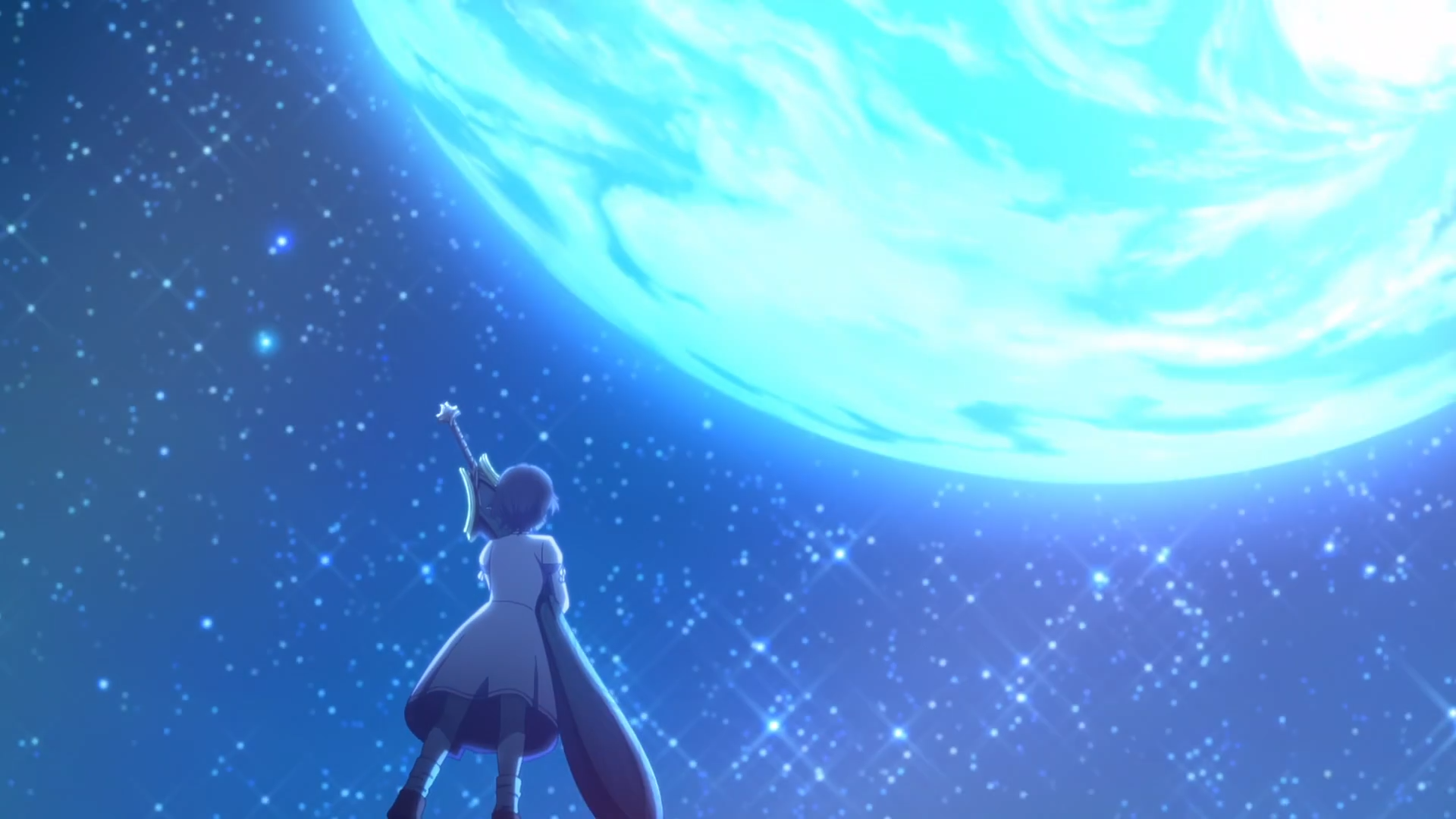 MC standing towards earth in the sky as if saying 'bye bye earth'