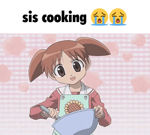 GIF of Chiyo from the show "Azumanga Daioh" whisking a mixture while singing