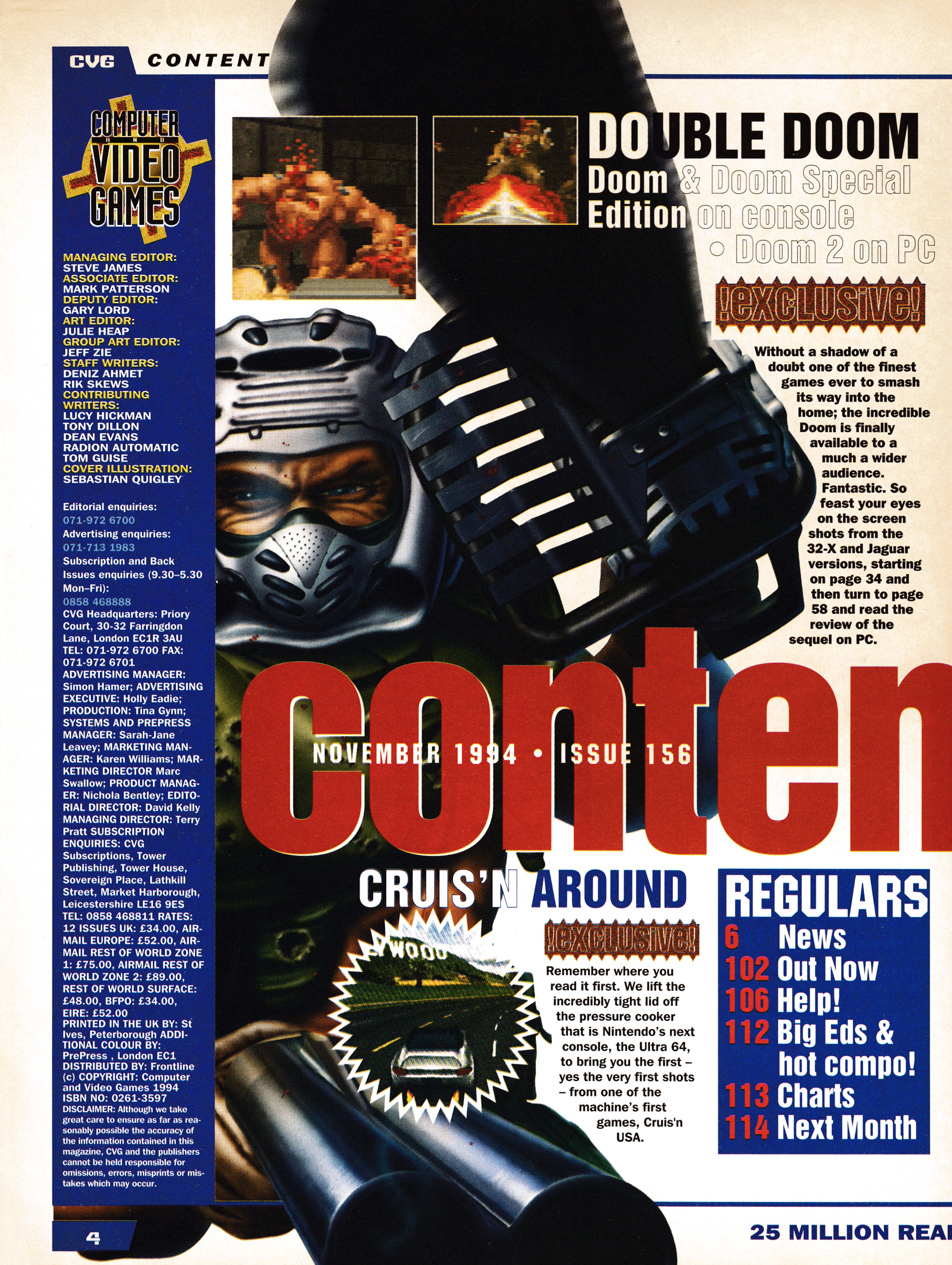 the contents pages for CVG 156 - November 1994 (UK) 