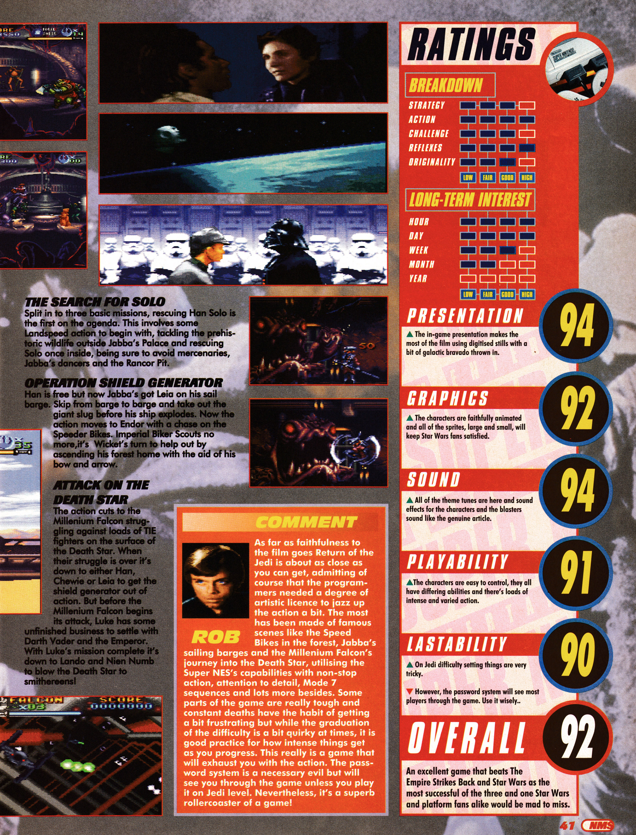 Review for Super Star Wars Return of the Jedi on Super Nintendo from Nintendo Magazine System 25 - October 1994 (UK)  score: 92%