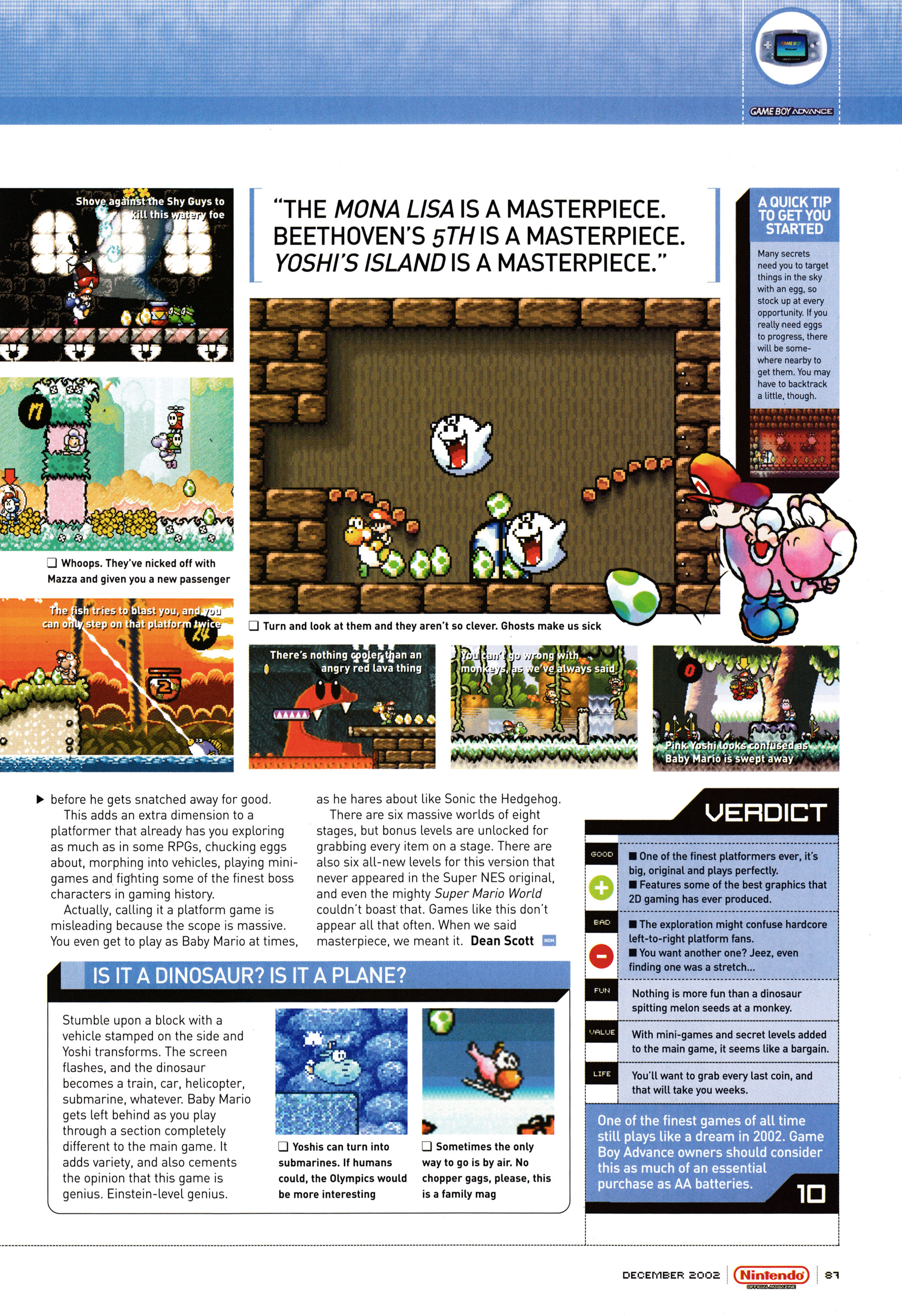 Review for Yoshi's Island: Super Mario Advance 3 on Game Boy Advance. Taken from Nintendo Official Magazine 123 - December 2002 (UK)  score: 10/10