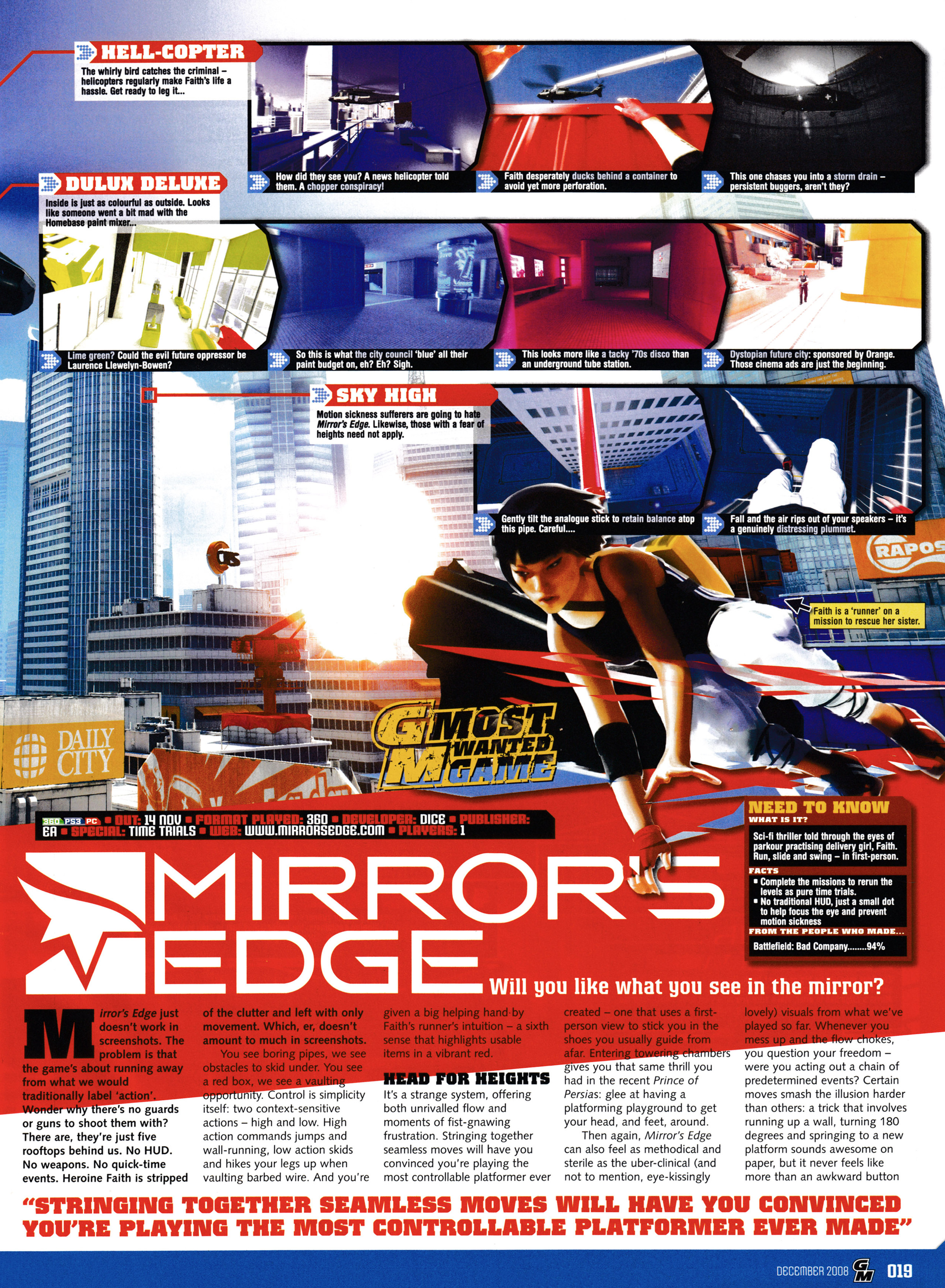 Preview for Mirror's Edge on PlayStation 3 and Xbox 360 from GamesMaster 205 - December 2008 (UK)