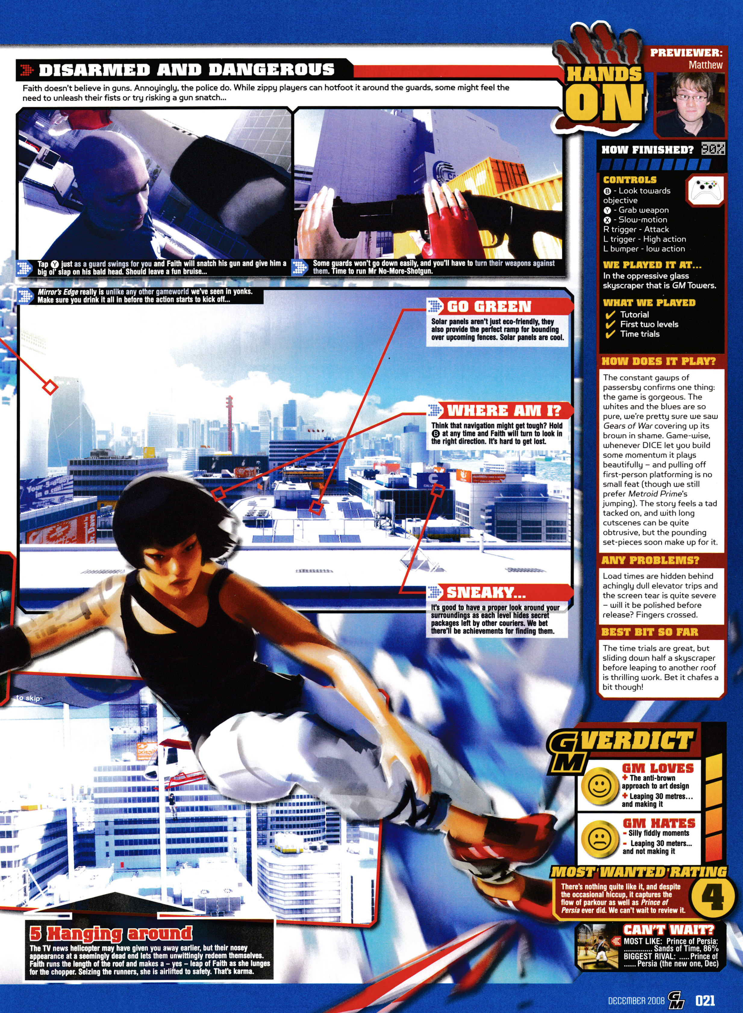 Preview for Mirror's Edge on PlayStation 3 and Xbox 360 from GamesMaster 205 - December 2008 (UK)