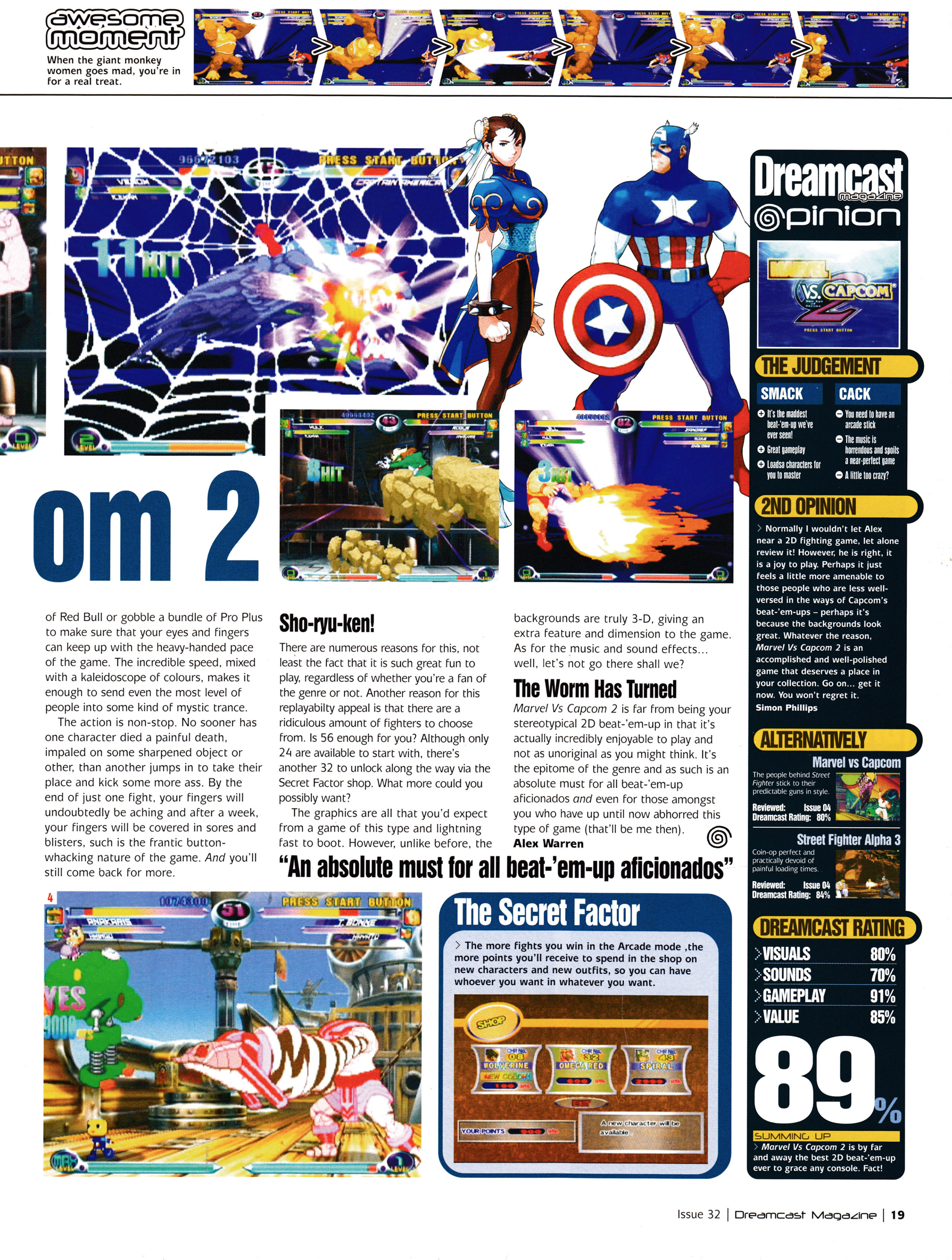 Review for Marvel vs Capcom 2 on Dreamcast. Taken from Dreamcast Magazine 32 - February 2001 (UK)  score: 89%