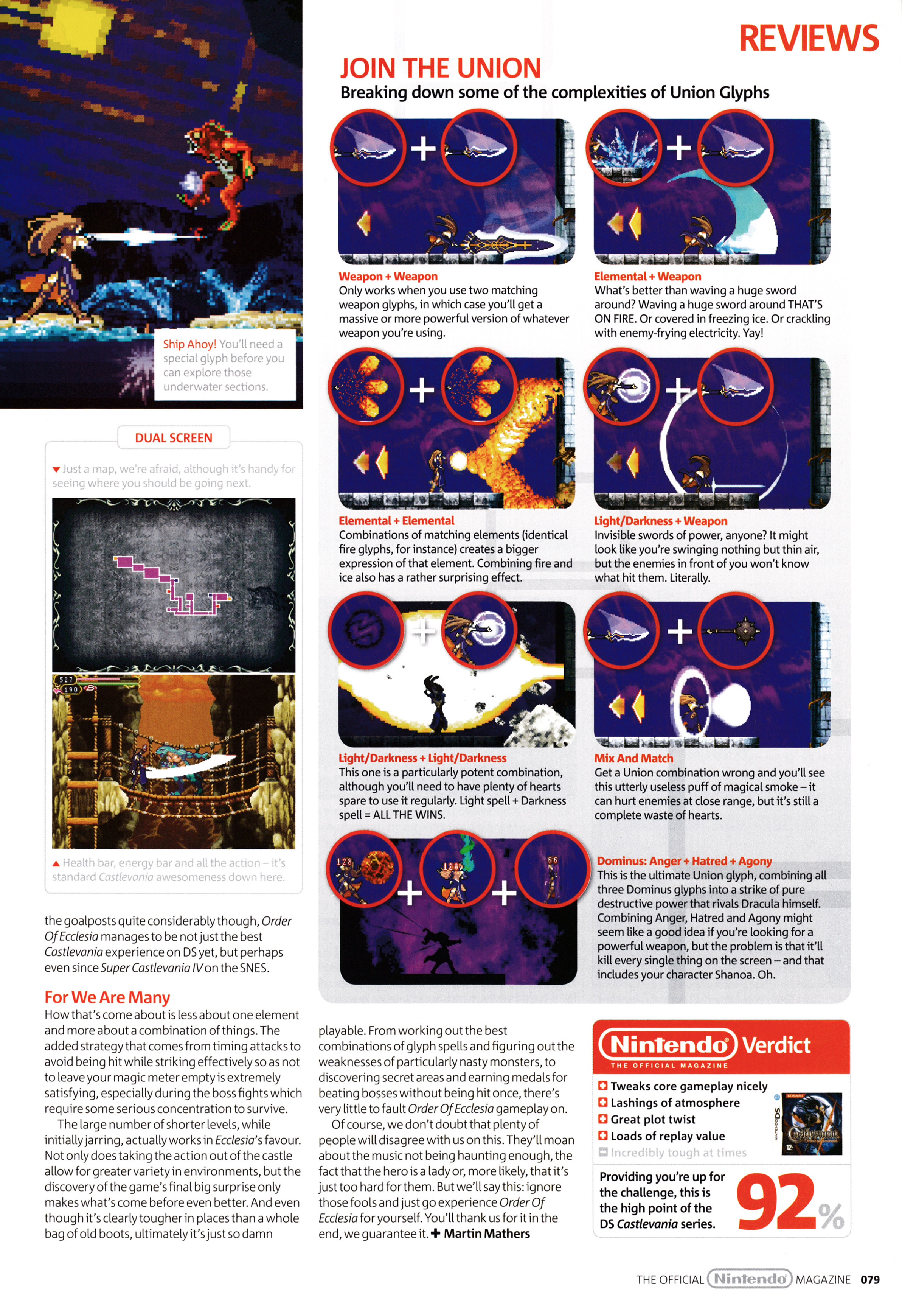 First up is the review for Castlevania: Order of Ecclesia on Nintendo DS. Taken from Official Nintendo Magazine 39 - February 2009 (UK)  score:92%