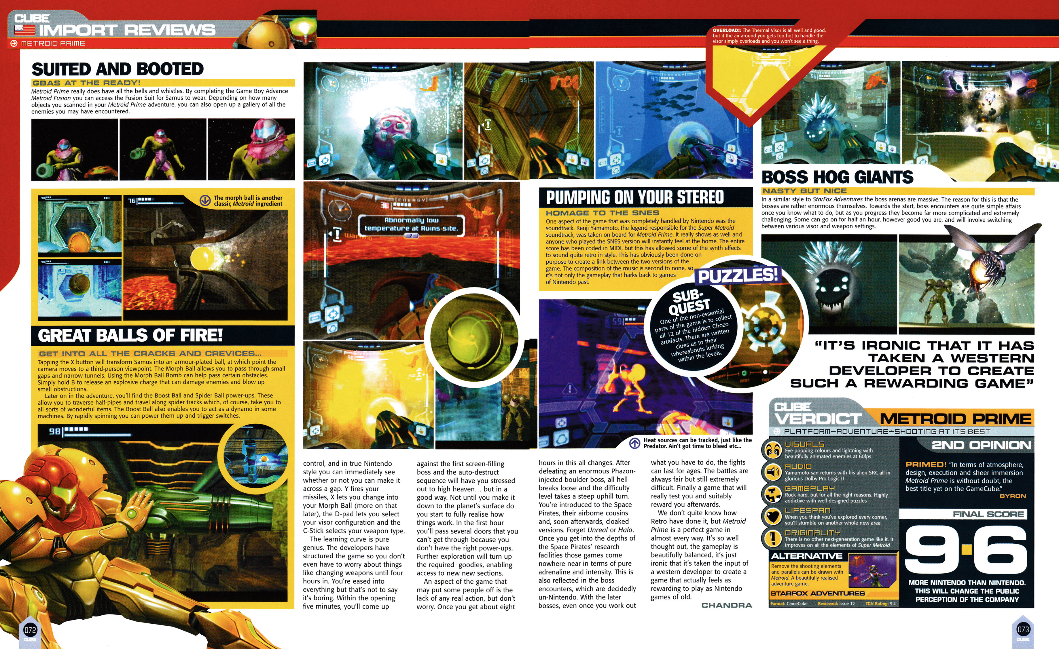 Review for Metroid Prime on GameCube from Cube 14 - January 2003 (UK)  score: 96%