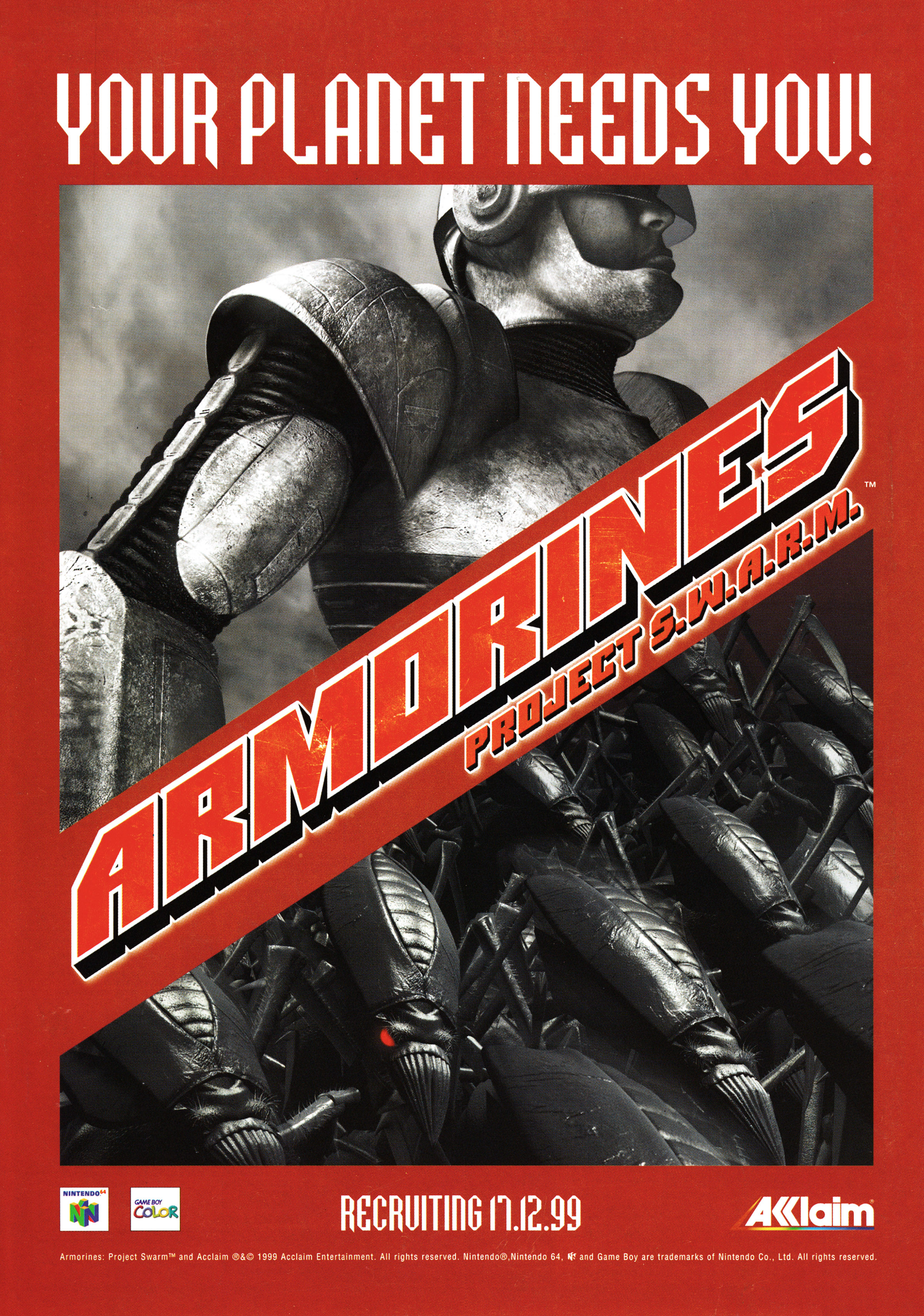 Back cover for Nintendo Official Magazine 88 - January 2000 (UK), featuring an advertisement for Armorines Project SWARM on Nintendo 64 and Game Boy Color