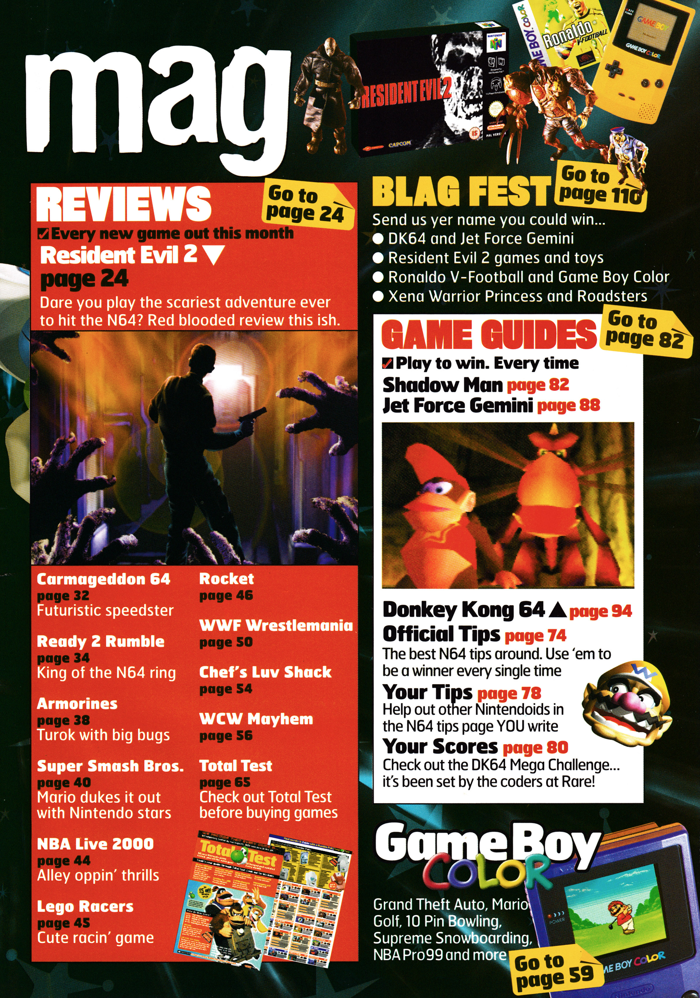 And the contents pages for Nintendo Official Magazine 88 - January 2000 (UK)