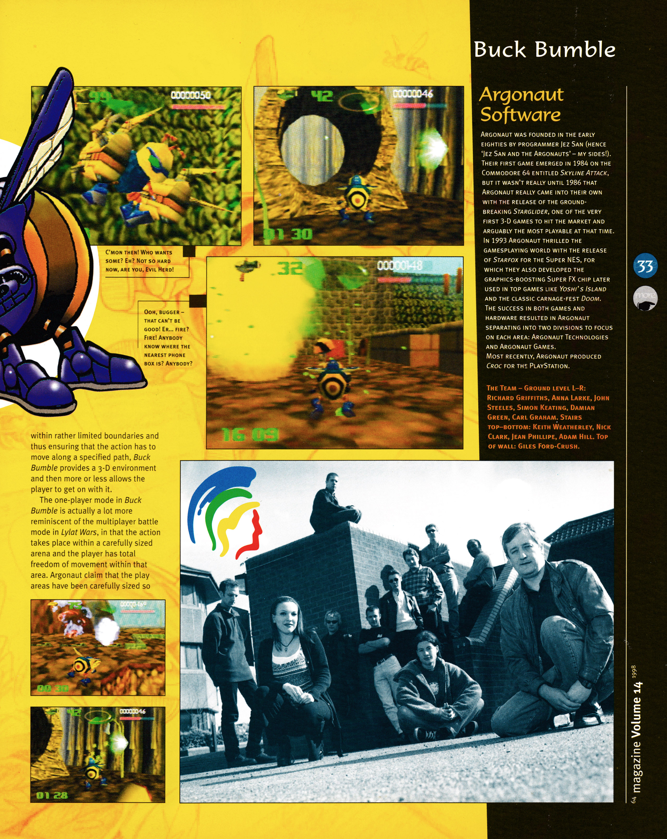 Feature on Buck Bumble for Nintendo 64 from 64 Magazine 14 - June 1998 (UK)