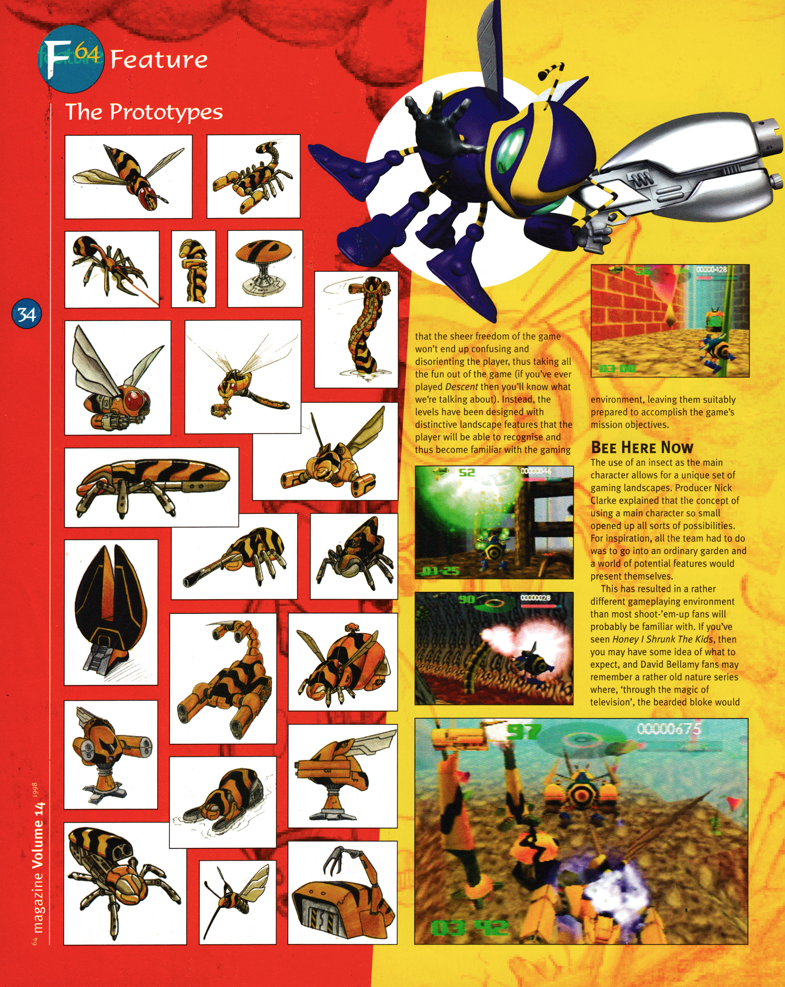 Feature on Buck Bumble for Nintendo 64 from 64 Magazine 14 - June 1998 (UK)