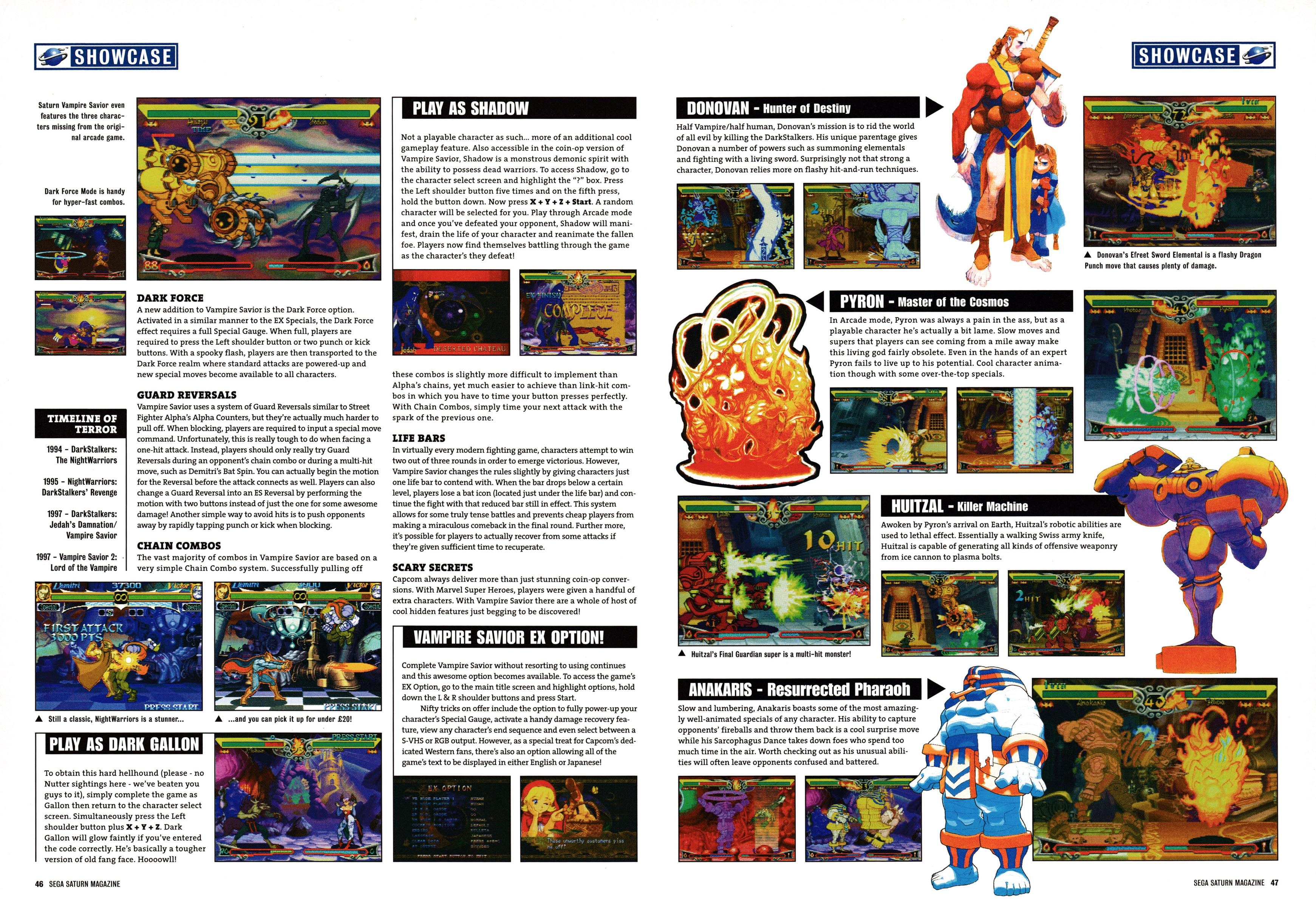 Feature on Vampire Savior on Sega Saturn from Official Sega Saturn Magazine 32 - June 1998 (UK) 