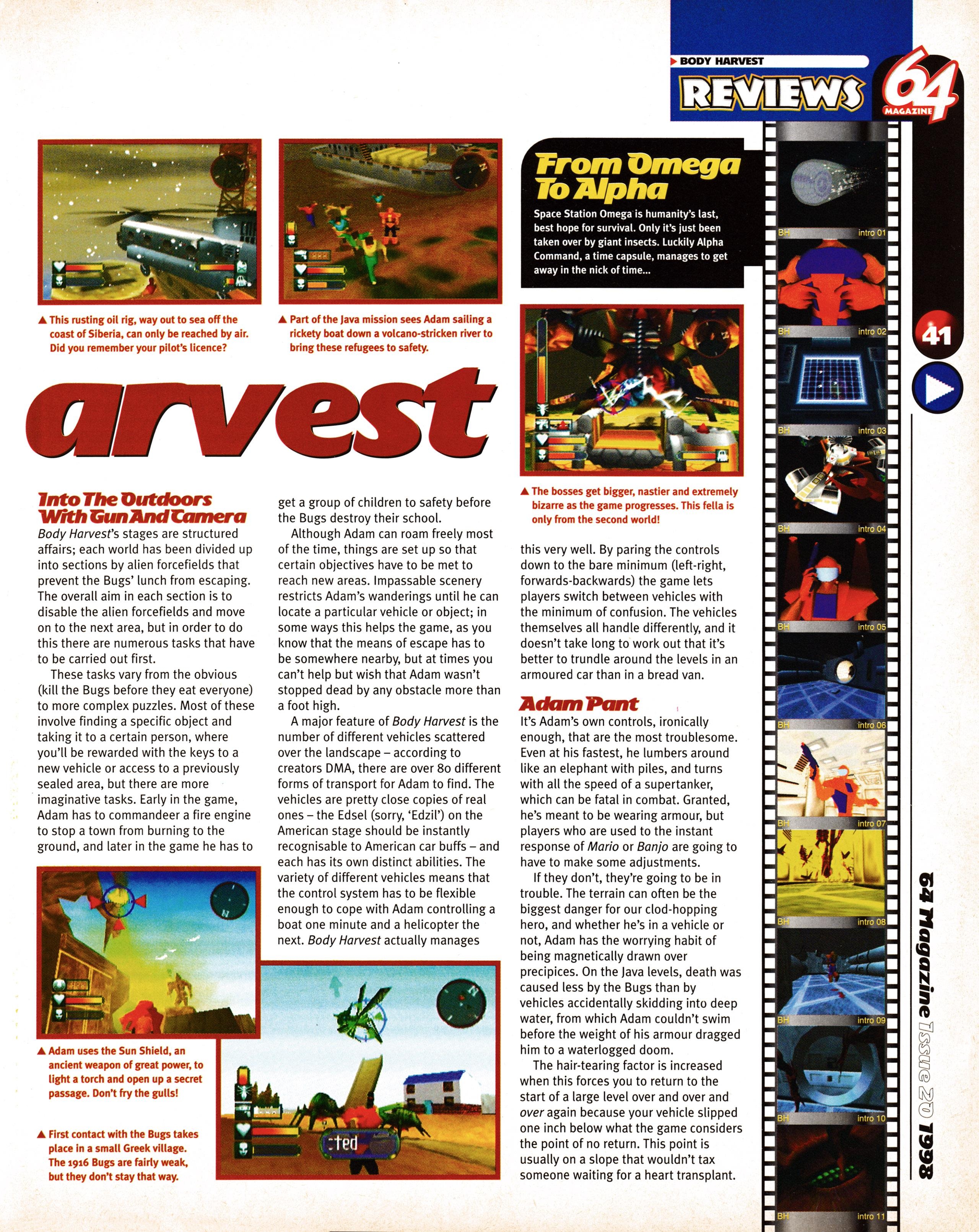 Review for Body Harvest on Nintendo 64 from 64 Magazine 20 - December 1998 (UK)  score: 85%