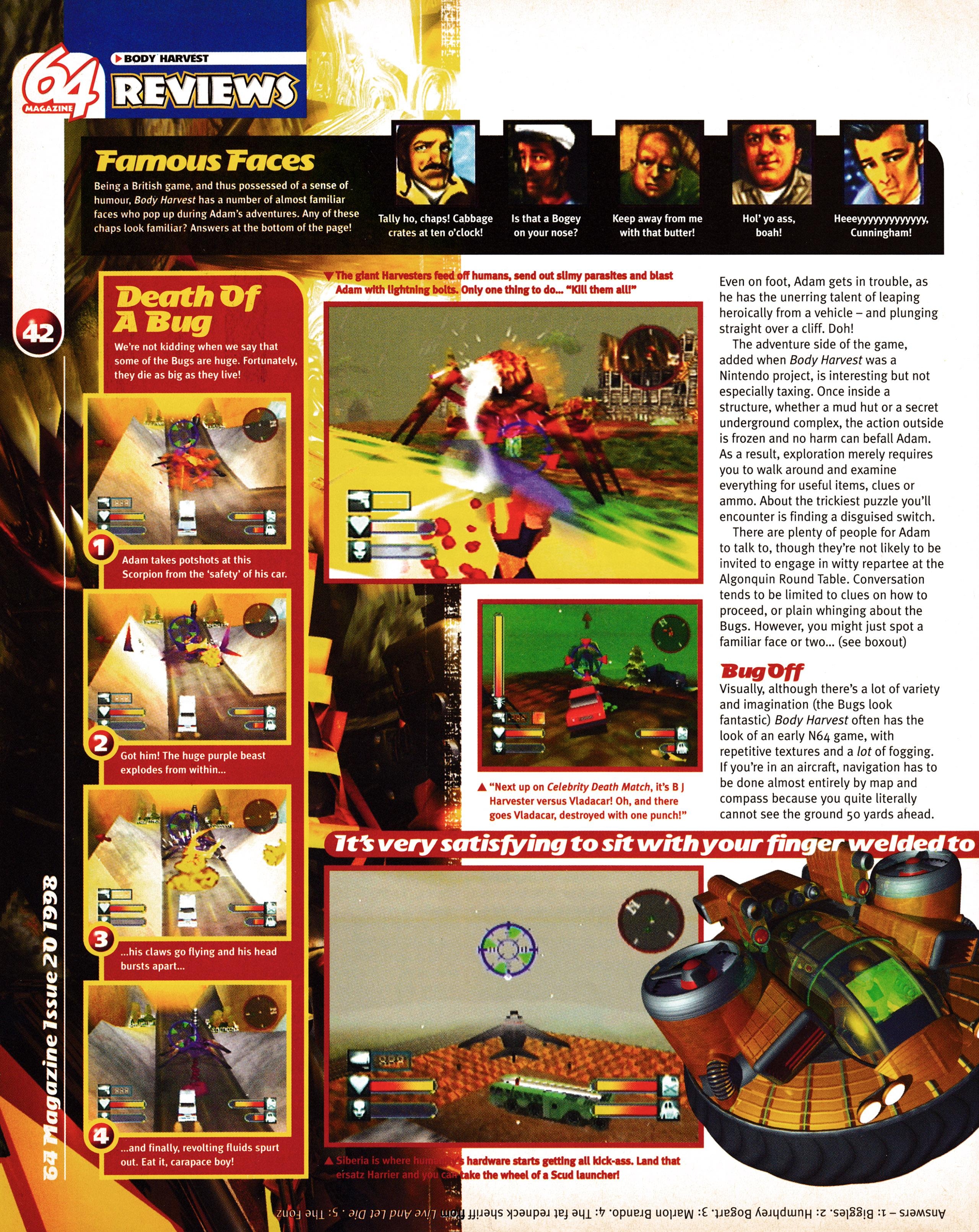 Review for Body Harvest on Nintendo 64 from 64 Magazine 20 - December 1998 (UK)  score: 85%