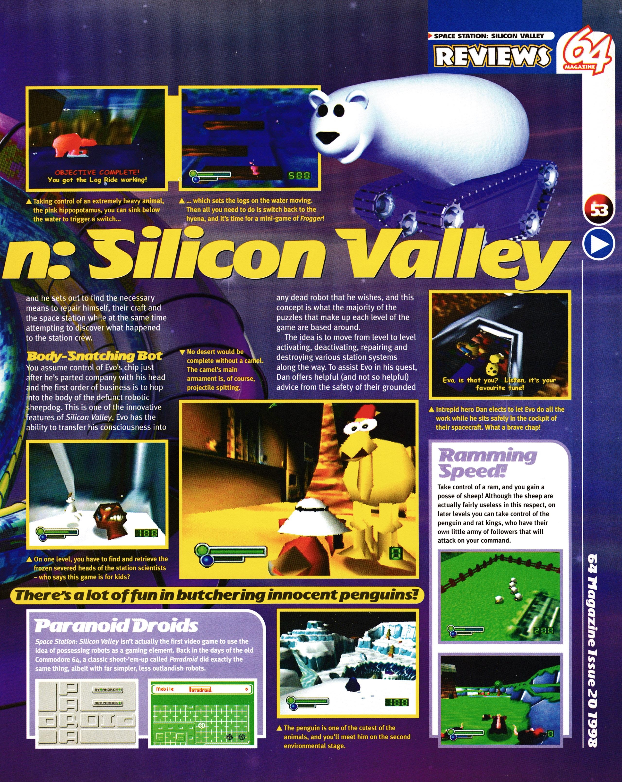 Review for Space Station Silicon Valley on Nintendo 64 from 64 Magazine 20 - December 1998 (UK)  score: 87%