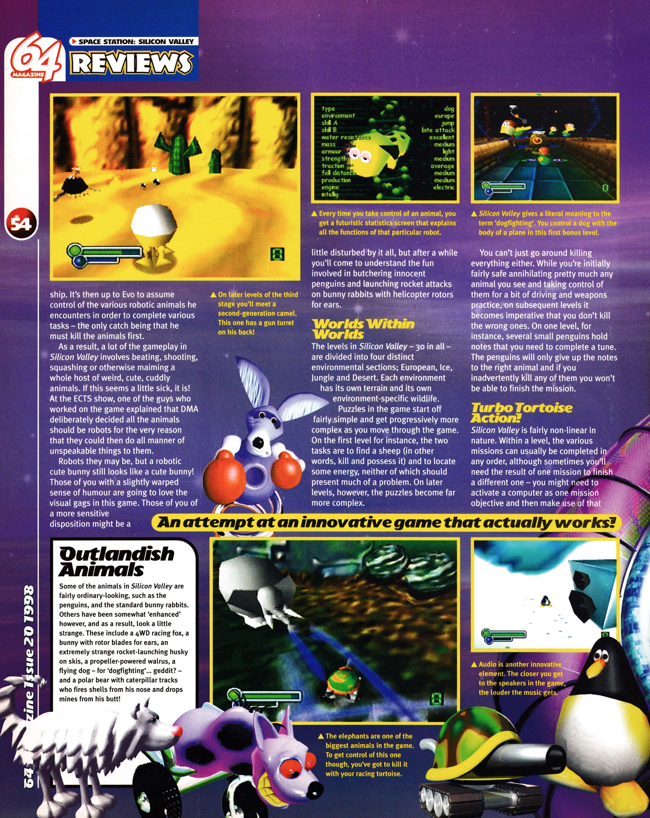 Review for Space Station Silicon Valley on Nintendo 64 from 64 Magazine 20 - December 1998 (UK)  score: 87%