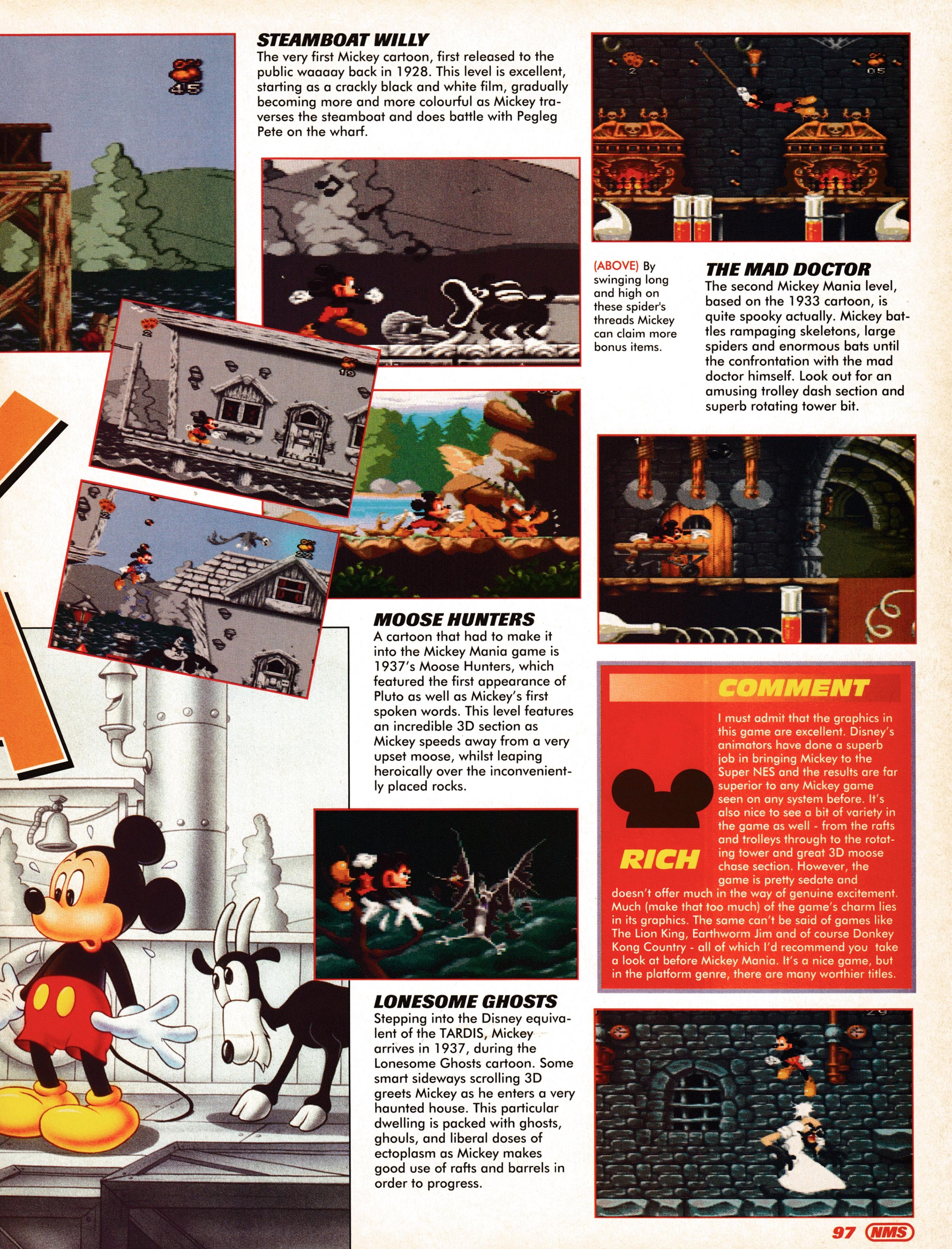 Review for Mickey Mania on Super Nintendo. Taken from Nintendo Magazine System 26 - November 1994 (UK)  score: 85%