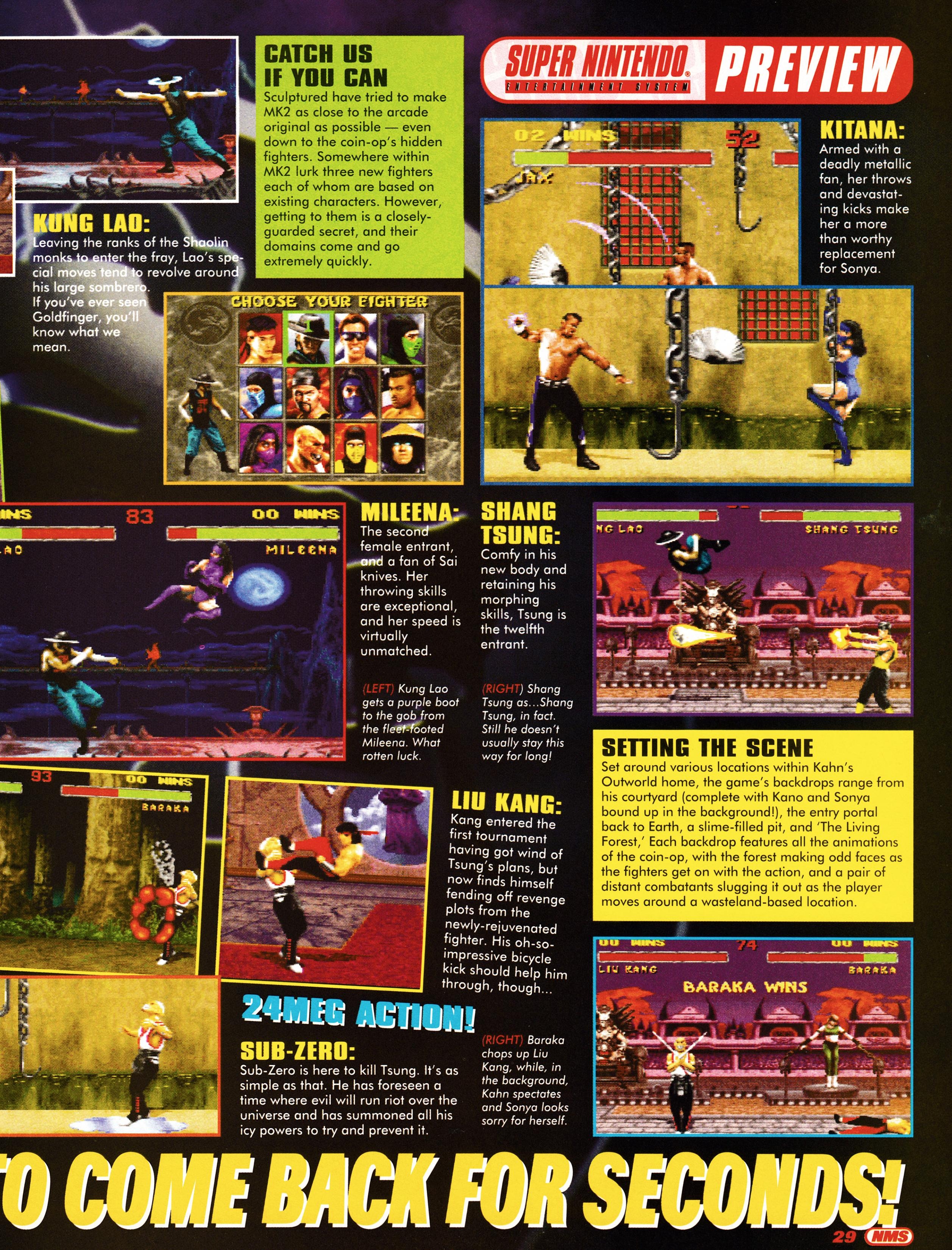 Preview for Mortal Kombat II on Super Nintendo. The sequel to Zombies Ate My Neighbours. Taken from Nintendo Magazine System 23 - August 1994 (UK)