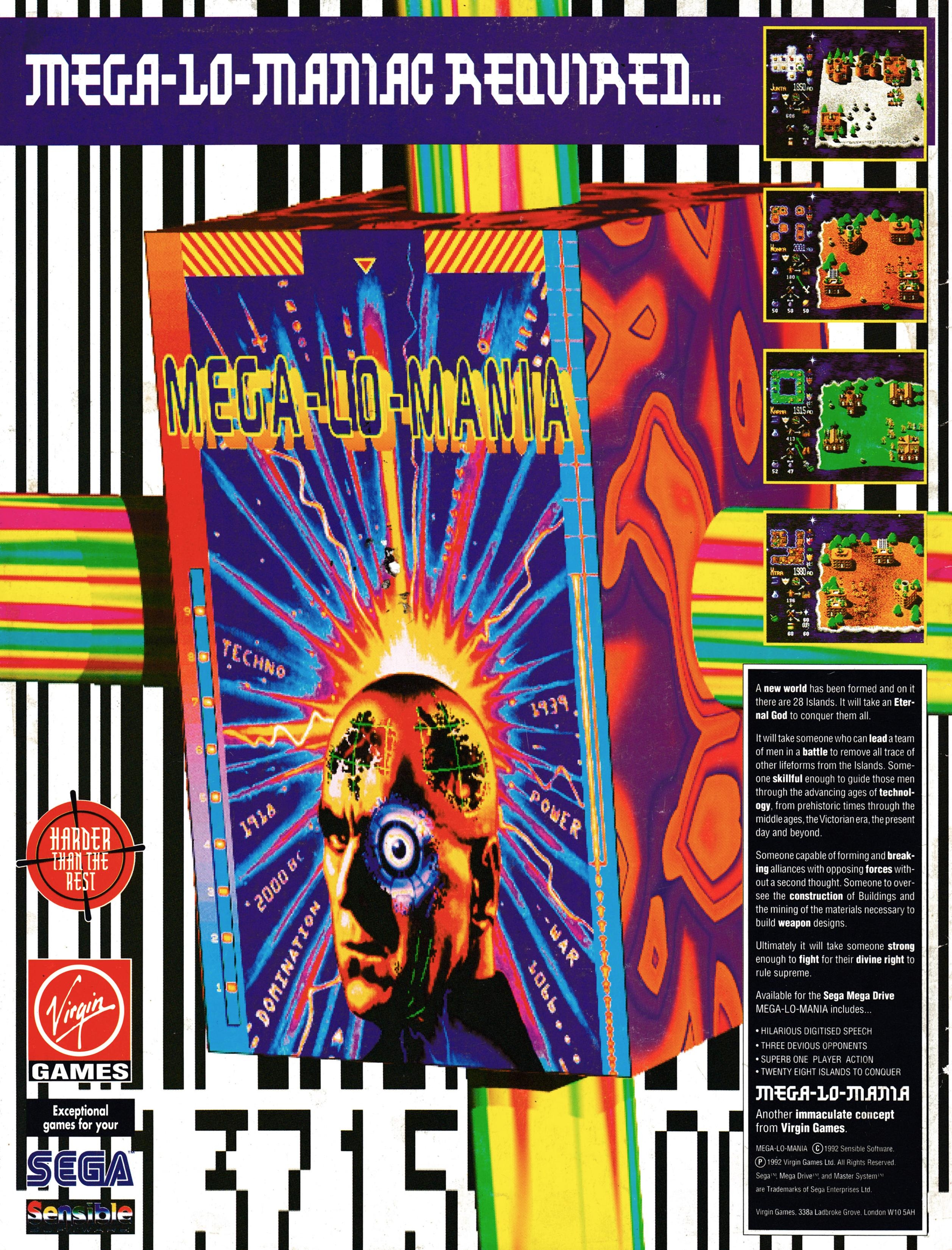 Back cover for Sega Force 14 - February 1993 (UK), featuring an advertisement for Megalomania on Mega Drive