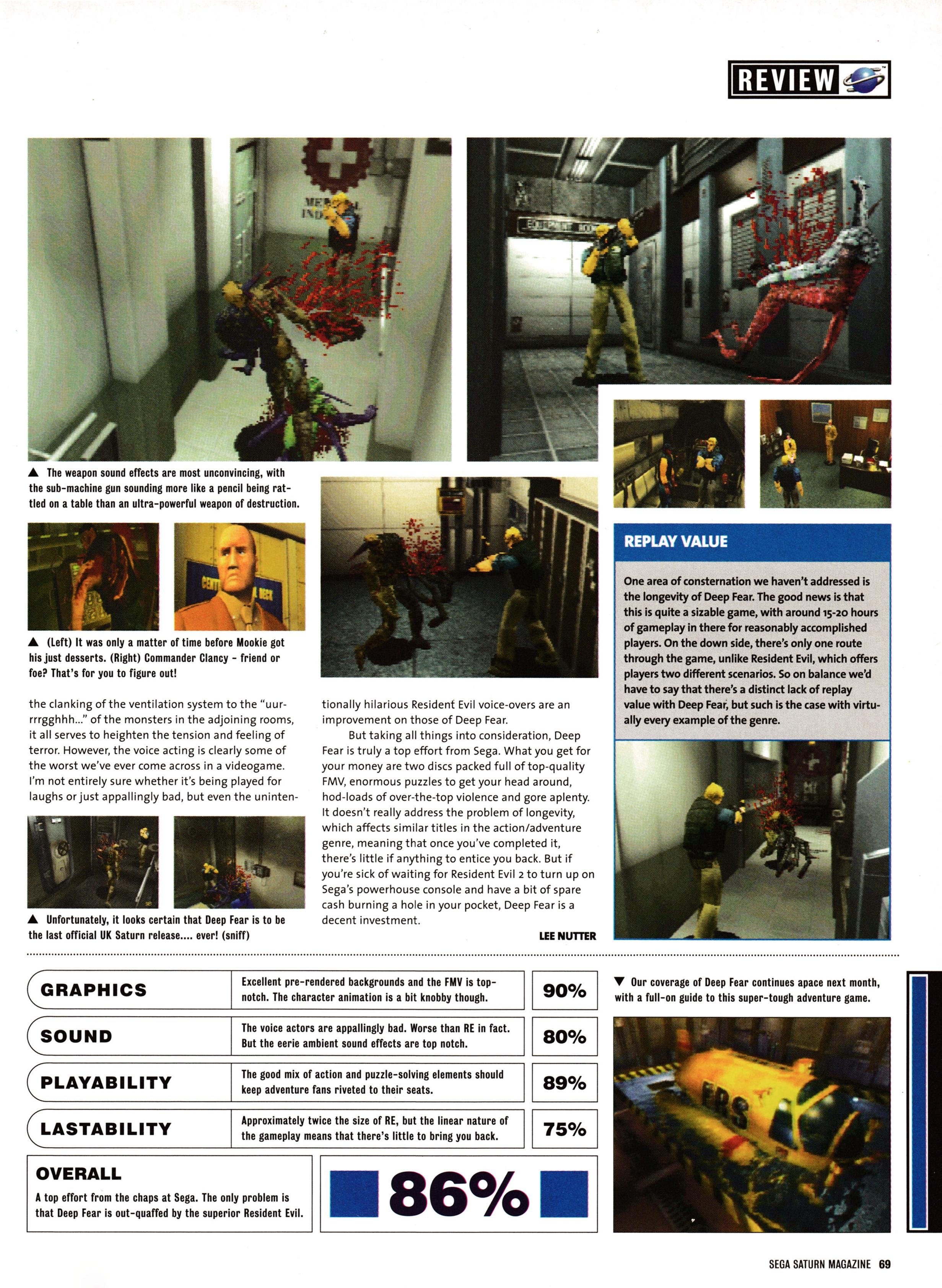 Review for Deep Fear  on Sega Saturn from Official Sega Saturn Magazine 36 - October 1998 (UK)  score: 86%