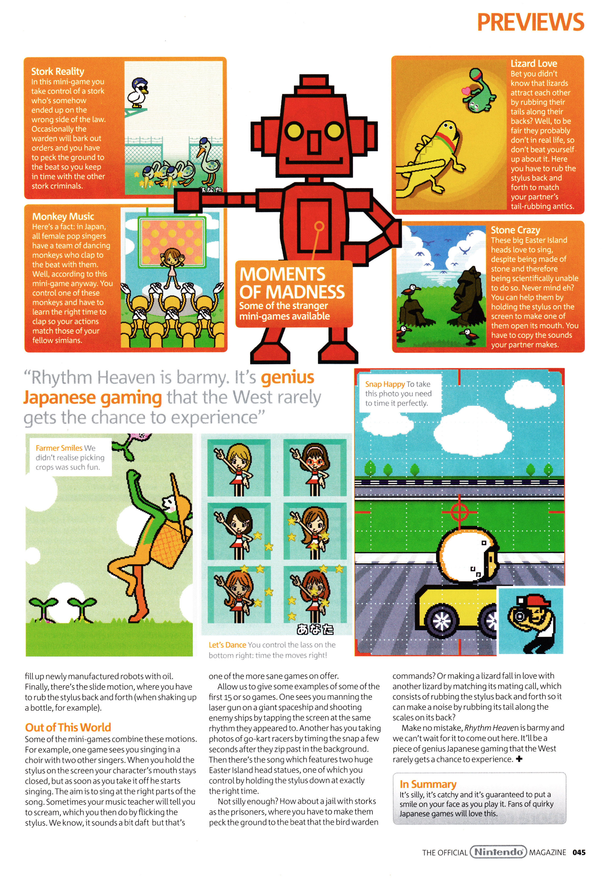 Preview for Rhythm Paradise on Nintendo DS.
Taken from Official Nintendo Magazine 38 - January 2009 (UK) 
