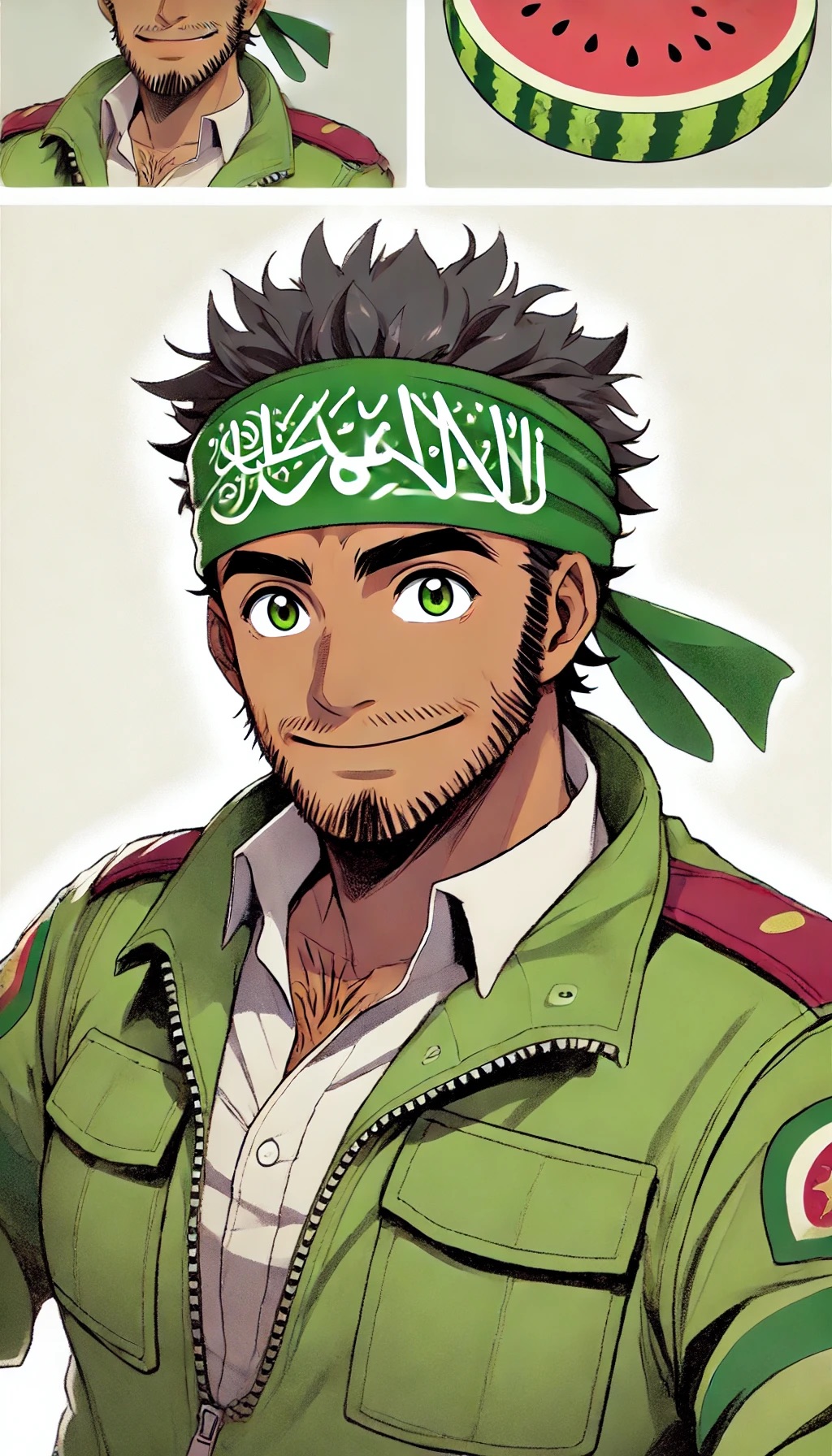 The result of a circuitous conversation convincing a Westoid LLM to generate anime Hamas man