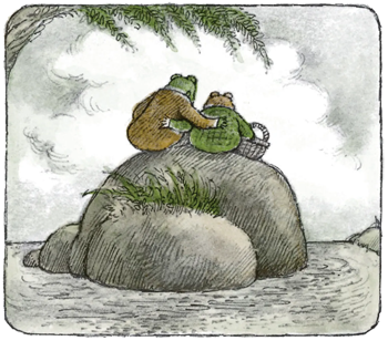 Frog and Toad, sitting alone, together.