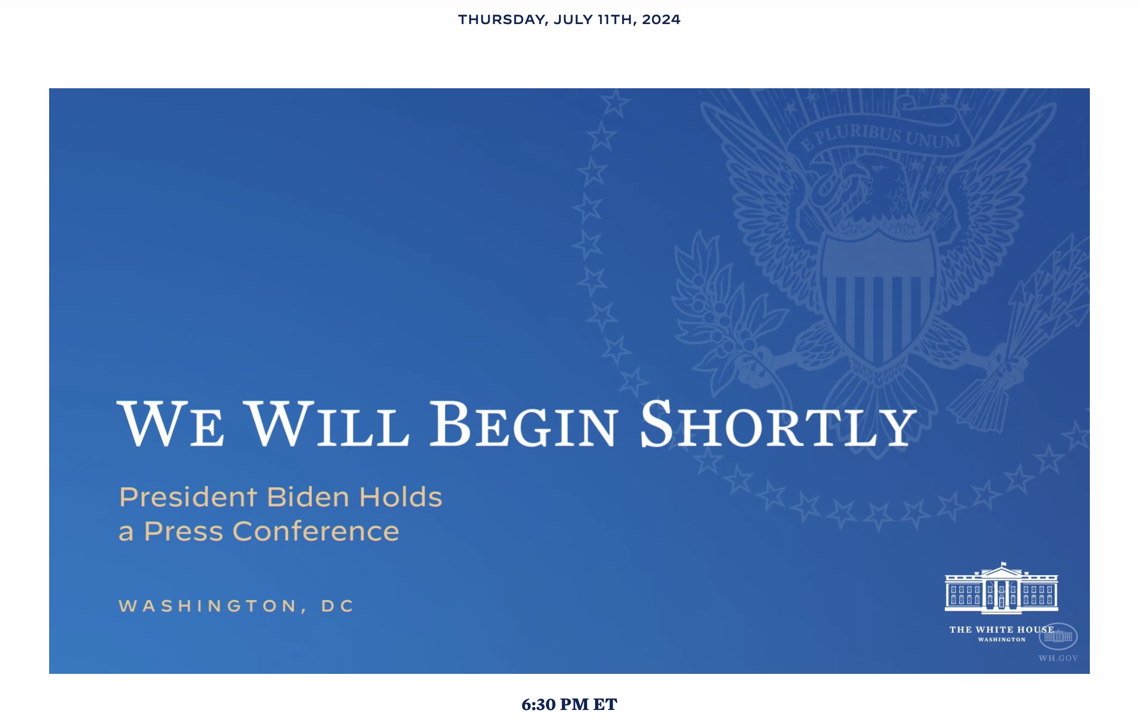 6:30 PM ET. The screen says We Will Begin Shortly. The time of screenshot is 7:21 PM ET.