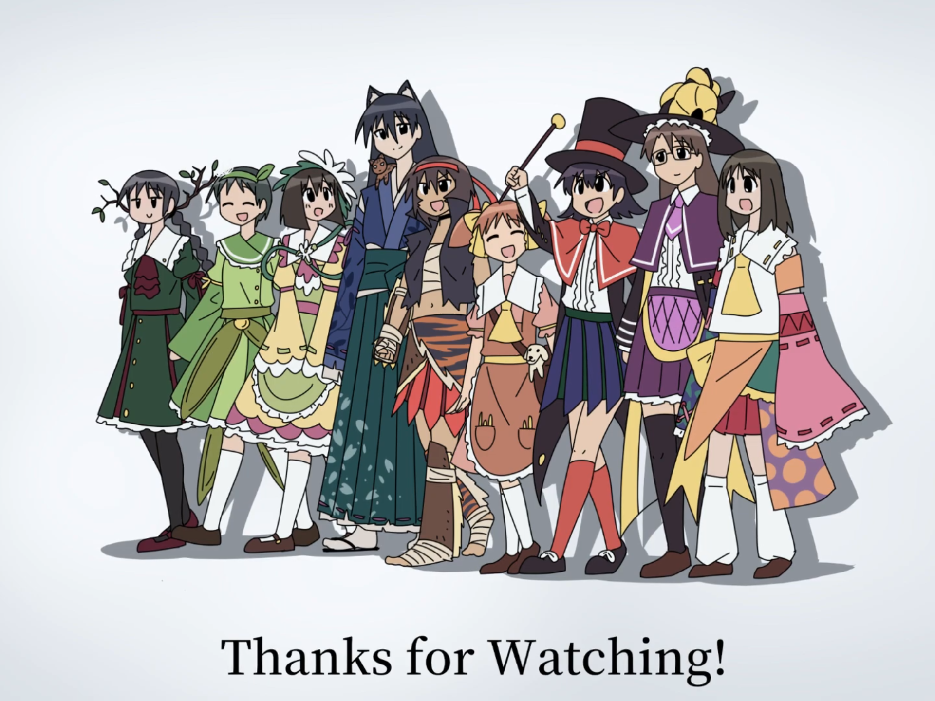 Ending Screen with all characters - caption: Thanks for watching