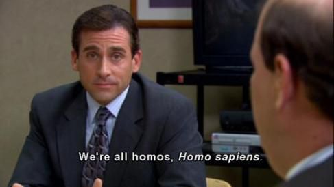 The Office, Michael Scott: “We’re all homos. Homo sapiens”