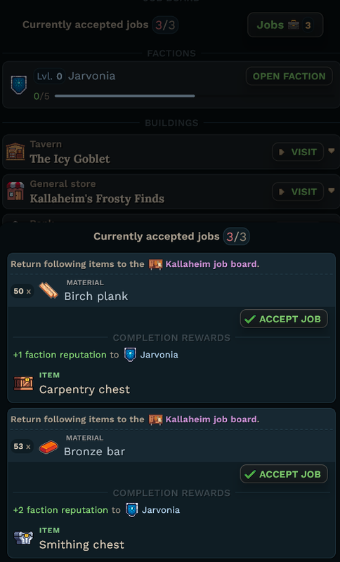 Multiple cities in Arenum have their Job Boards, from which you can accept jobs to complete for faction reputation and rewards