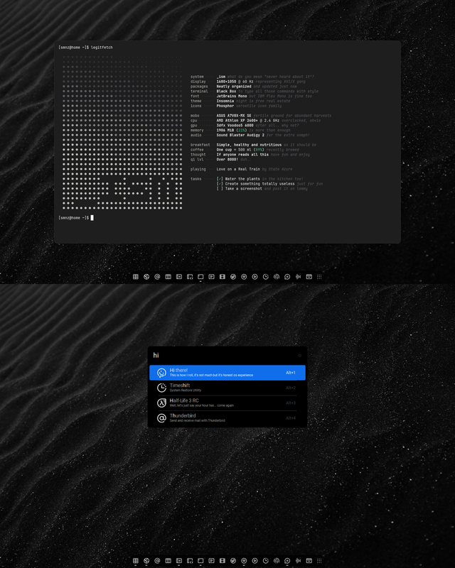 Two merged screenshots from my desktop.