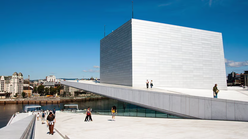 Tourists at Oslo Opera House. Norway. 