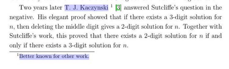 A paper citing T. J. Kaczynski with the foot note "Better known for other work."