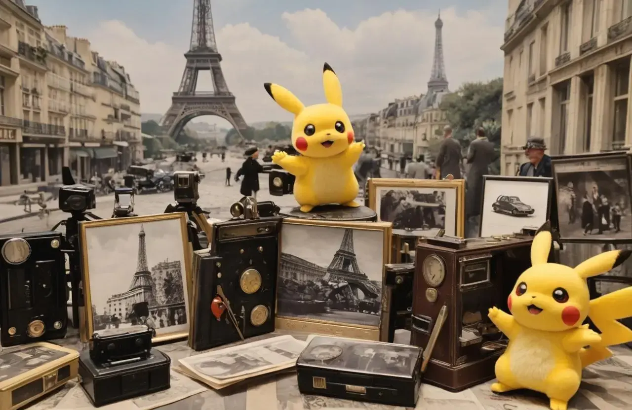 Image with seed 4131040907 generated via AI Horde through @aihorde@lemmy.dbzer0.com. Prompt: A souvenir postcard, a scene set in paris, the eiffel tower in the background, several videocameras are on the walls, the subject is a surprized pikachu in a Nazi uniform ###, lowres, cropped, cgi, pixelated, padding, border