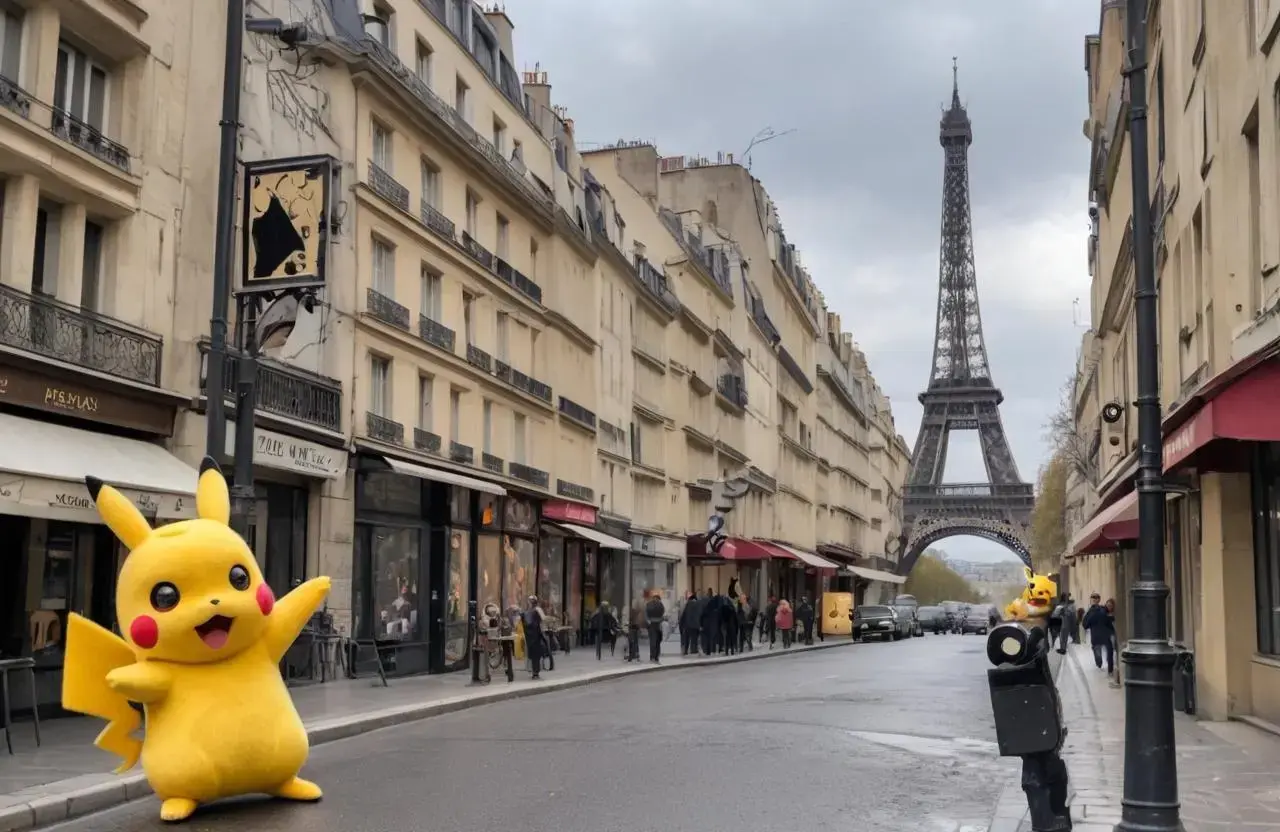 Image with seed 3469485750 generated via AI Horde through @aihorde@lemmy.dbzer0.com. Prompt: A souvenir postcard, a scene set in the street of  paris, the eiffel tower in the background, several surveillance videocameras are on the walls, the subject is a single surprized nazi pikachu dressed in a Nazi uniform ###, lowres, cropped, cgi, pixelated, padding, border