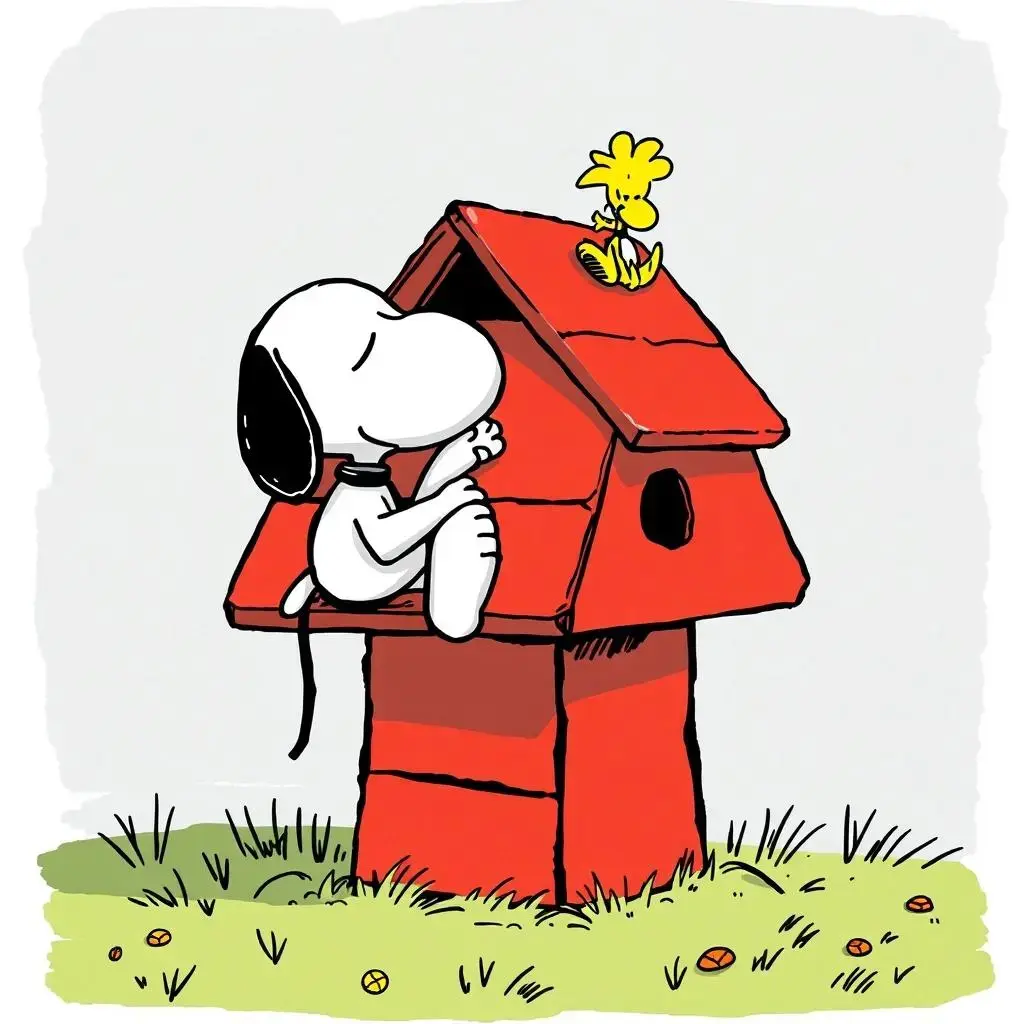 Image with seed 1638063918 generated via AI Horde through @aihorde@lemmy.dbzer0.com. Prompt: Snoopy as a robot sleeping on his red doghouse alongside Woodstock###VR,glasses,mask