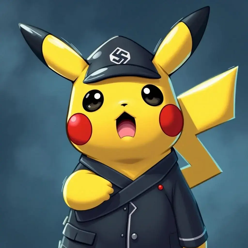 Image with seed 1529368530 generated via AI Horde through @aihorde@lemmy.dbzer0.com. Prompt: a surprised pikachu in a Nazi uniform