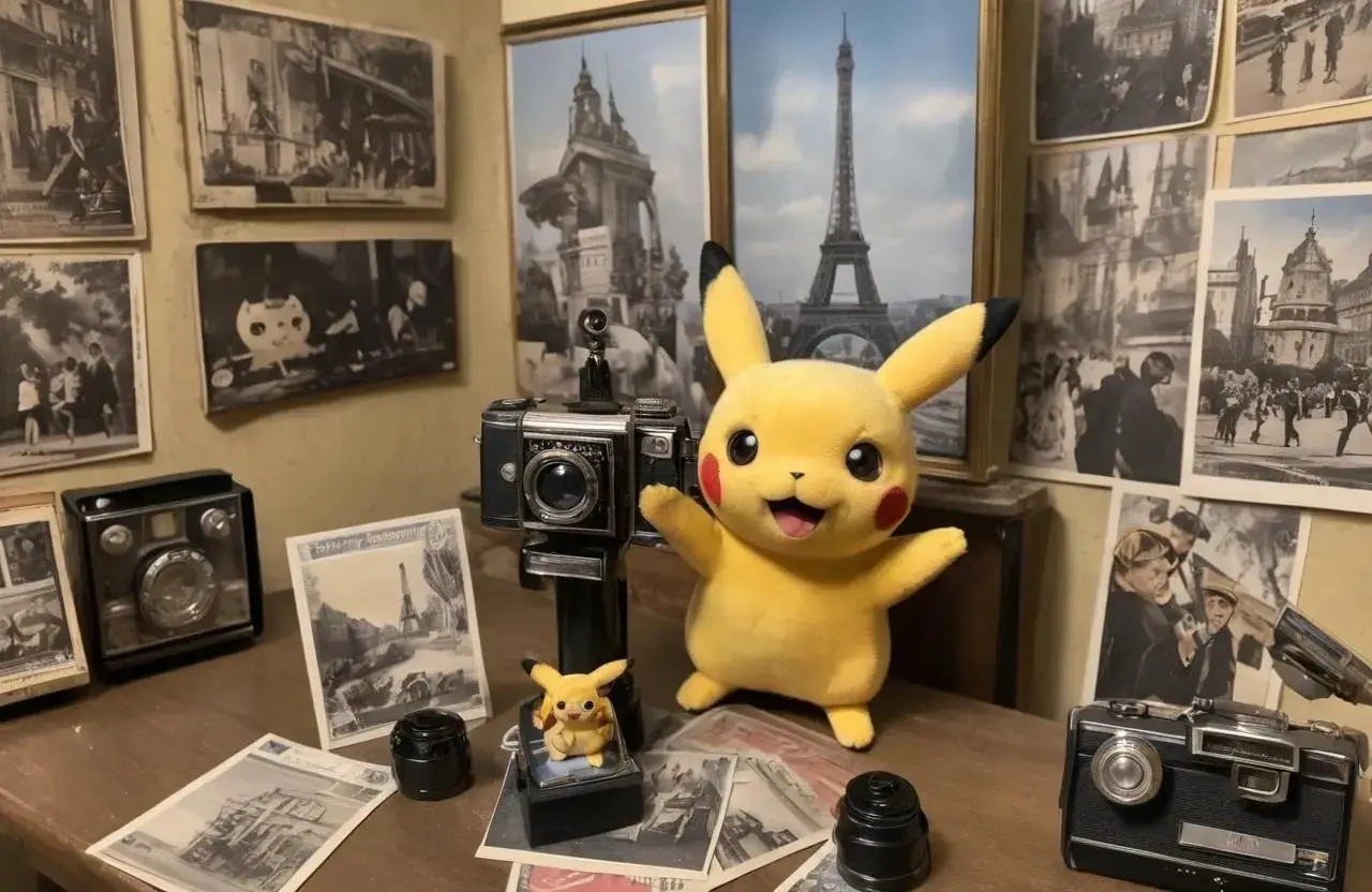 Image with seed 4131040907 generated via AI Horde through @aihorde@lemmy.dbzer0.com. Prompt: A souvenir postcard, a scene set in paris, the eiffel tower in the background, several videocameras are on the walls, the subject is a surprized pikachu in a Nazi uniform ###, lowres, cropped, cgi, pixelated, padding, border