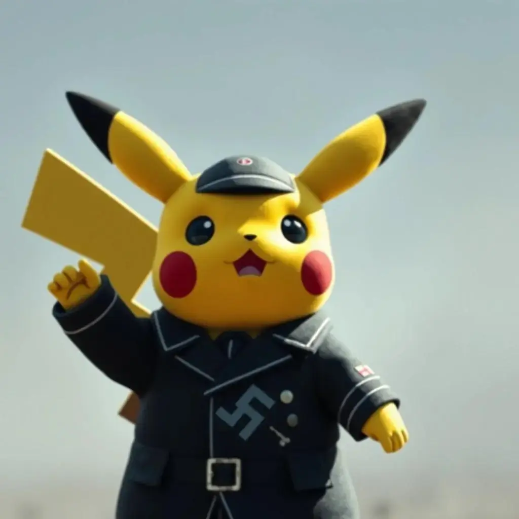 Image with seed 1529368530 generated via AI Horde through @aihorde@lemmy.dbzer0.com. Prompt: a surprised pikachu in a Nazi uniform