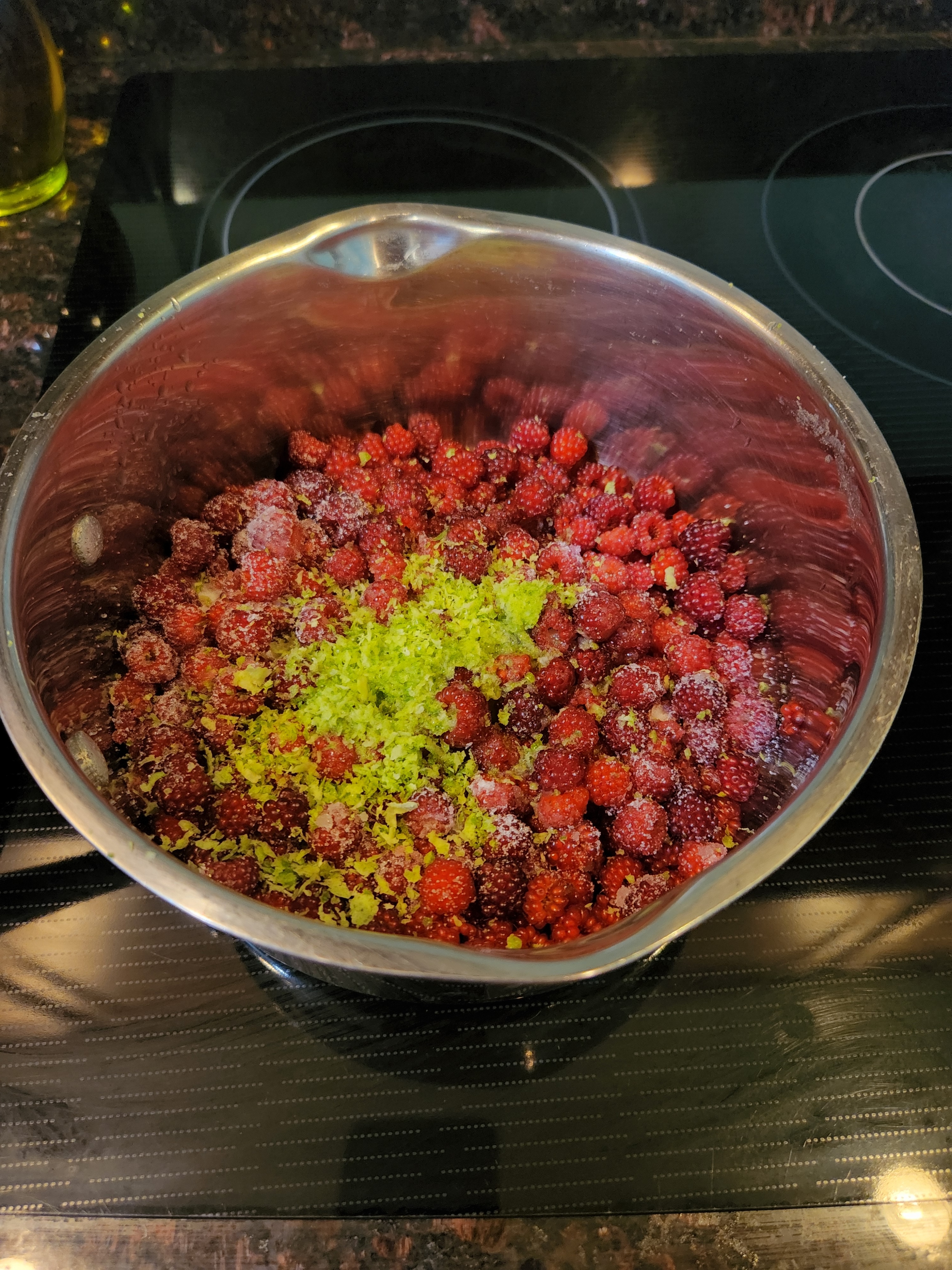 Adding lime zest, juice, and sugar before simmering it into a jam