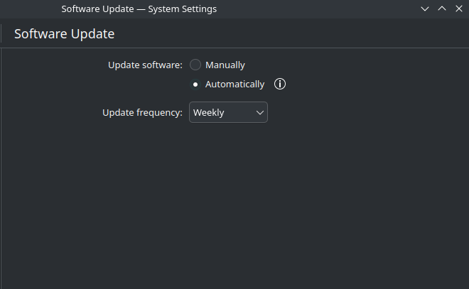 Update software: automatically. Update frequency: weekly