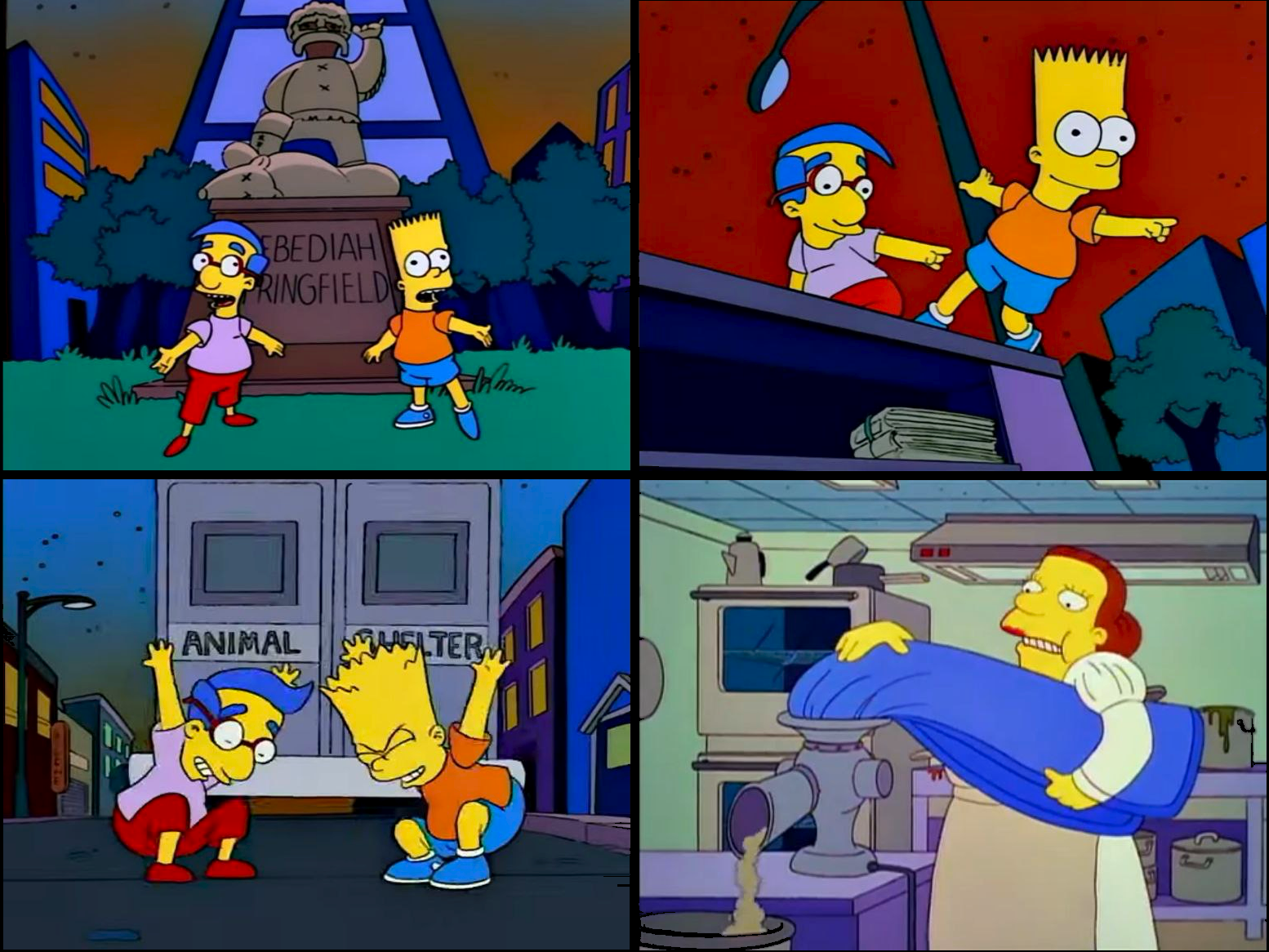 four panels of images from the Simpsons, without subtitles