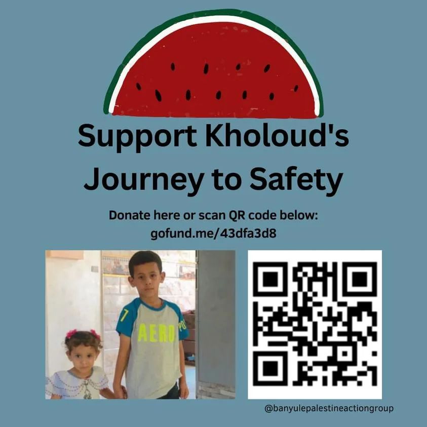 An image of her two children next to a QR code to the link of her gofundme.